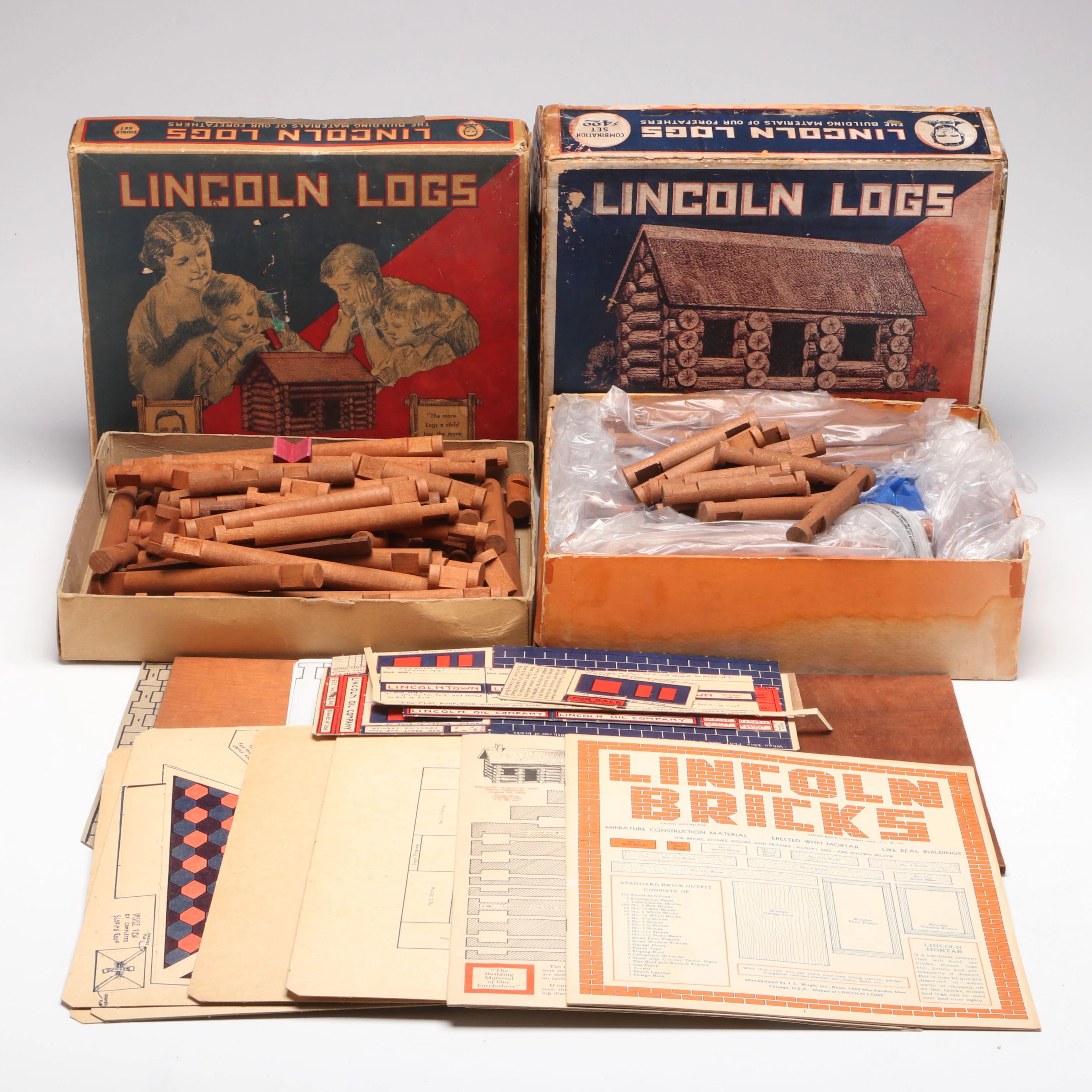 Wright Toys Lincoln Log Double and Combination Building Sets, Early
