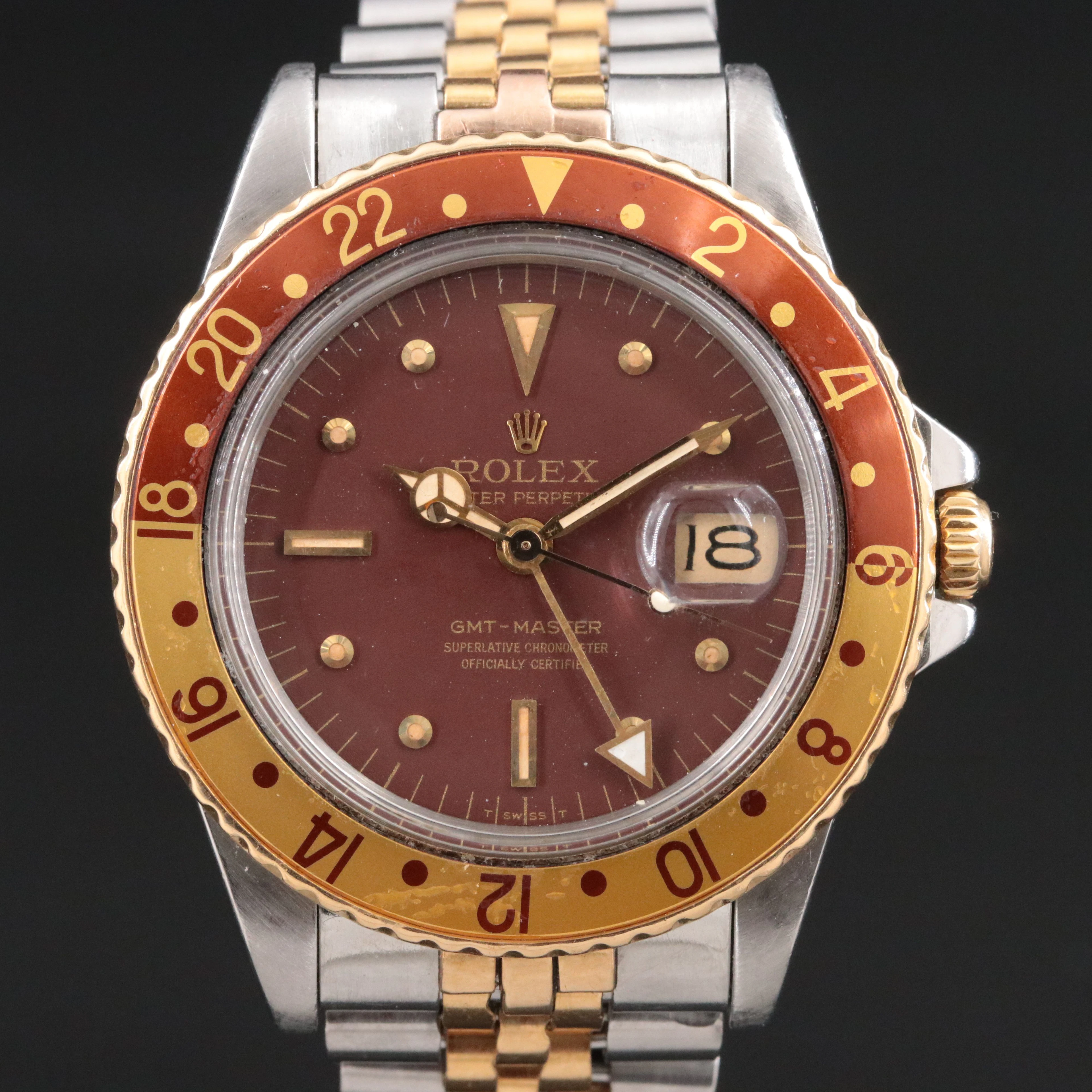1986 Rolex GMT Master "Root Beer" 18K & Steel Automatic Date Watch Ref. 16753