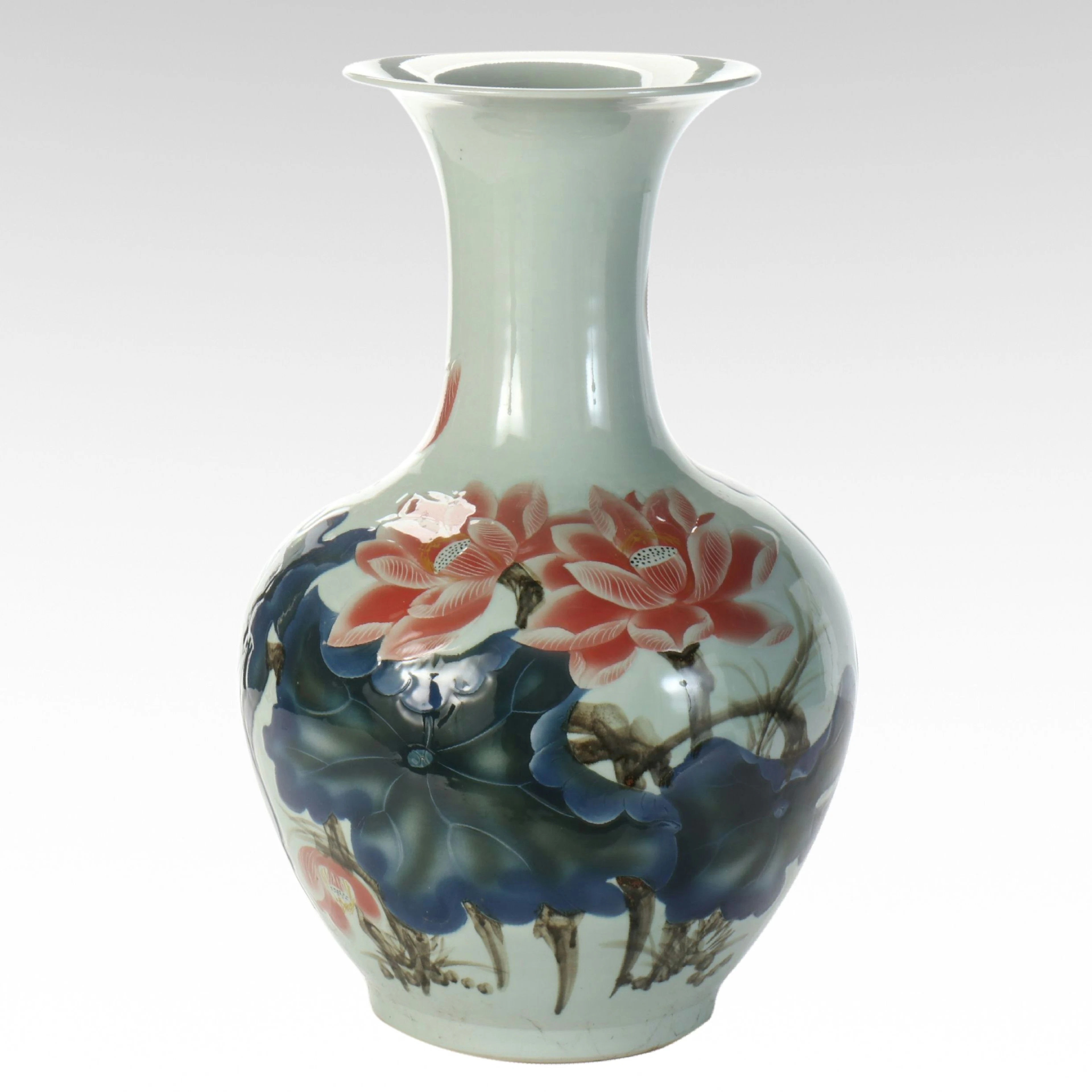 Chinese Porcelain Lotus Floral Floor Vase, 20th Century
