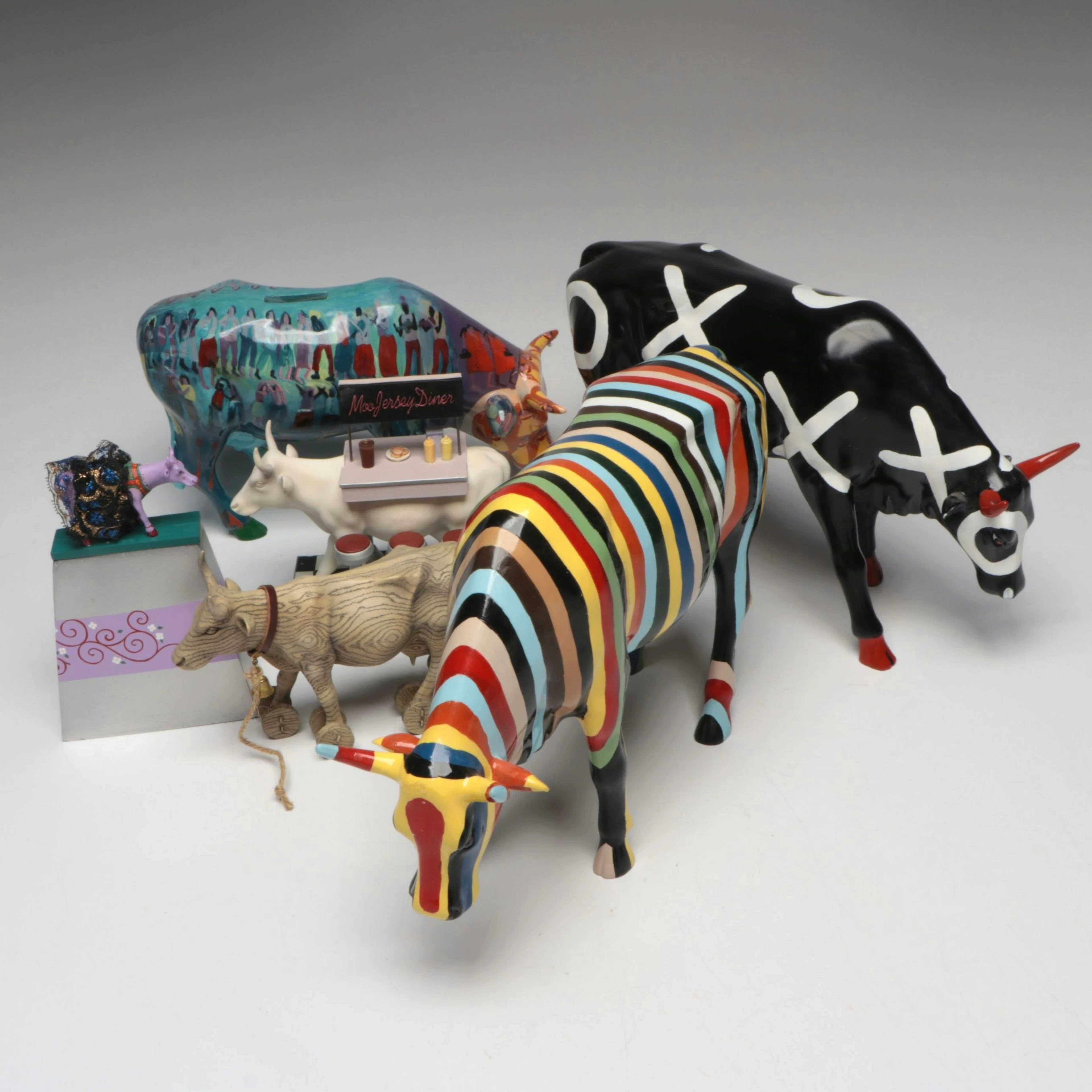Cowparade Figurines with "Summertime" Bank, "Moo Jersey Diner" and Others