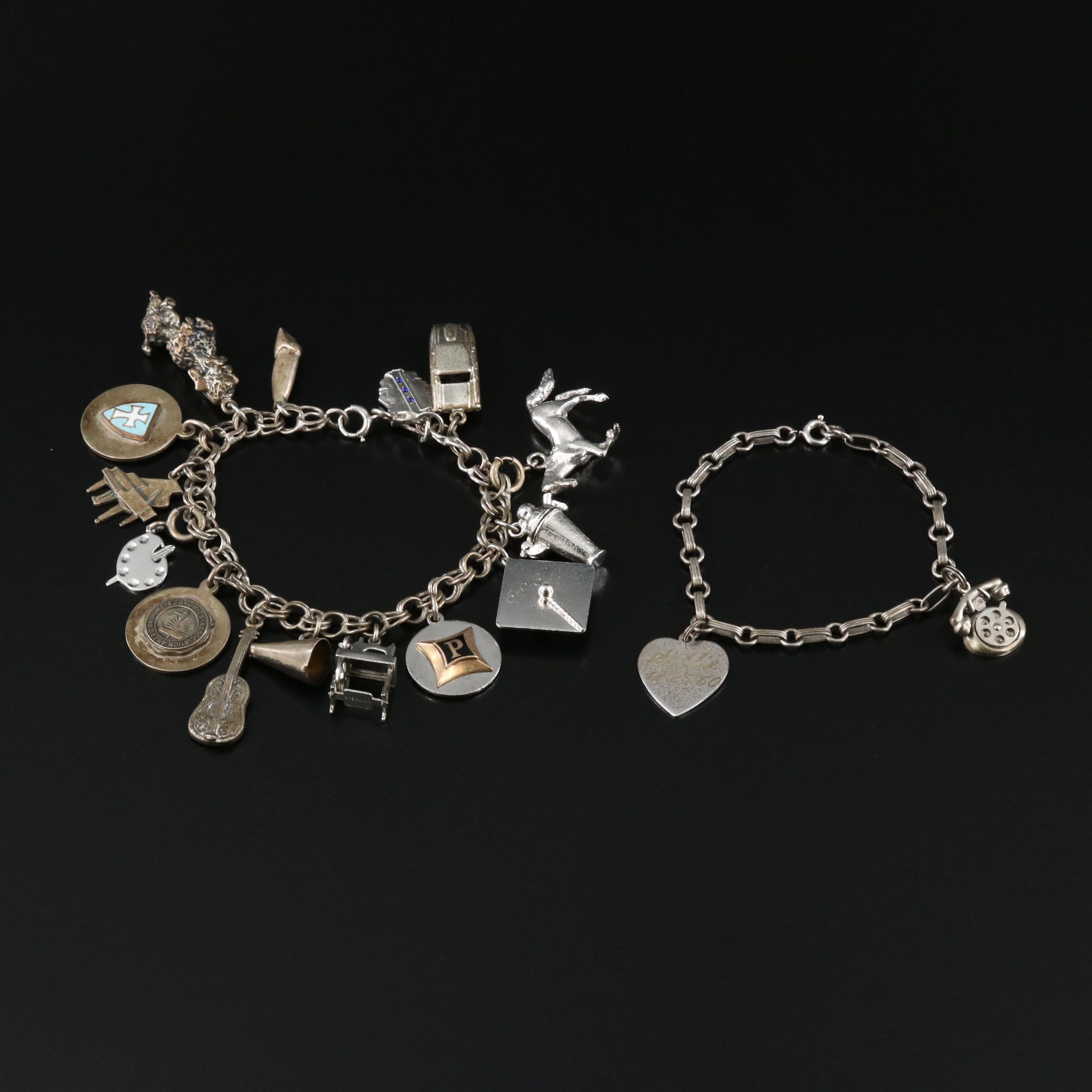 Vintage Sterling Charm Bracelets Featuring Devil in a Cocktail Shaker