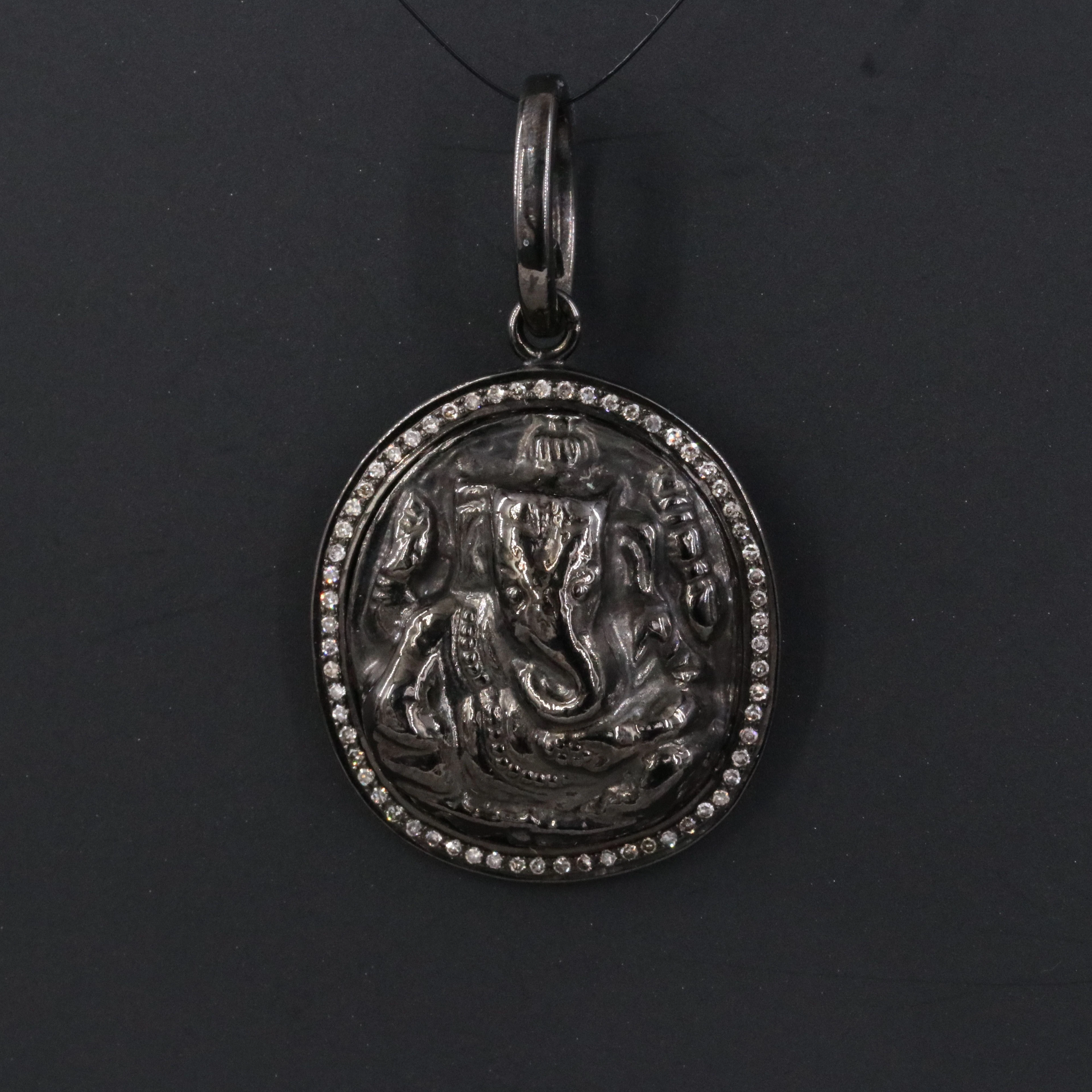 Sterling Diamond Accented Ganesha Pendant Attributed to Sheryl Lowe