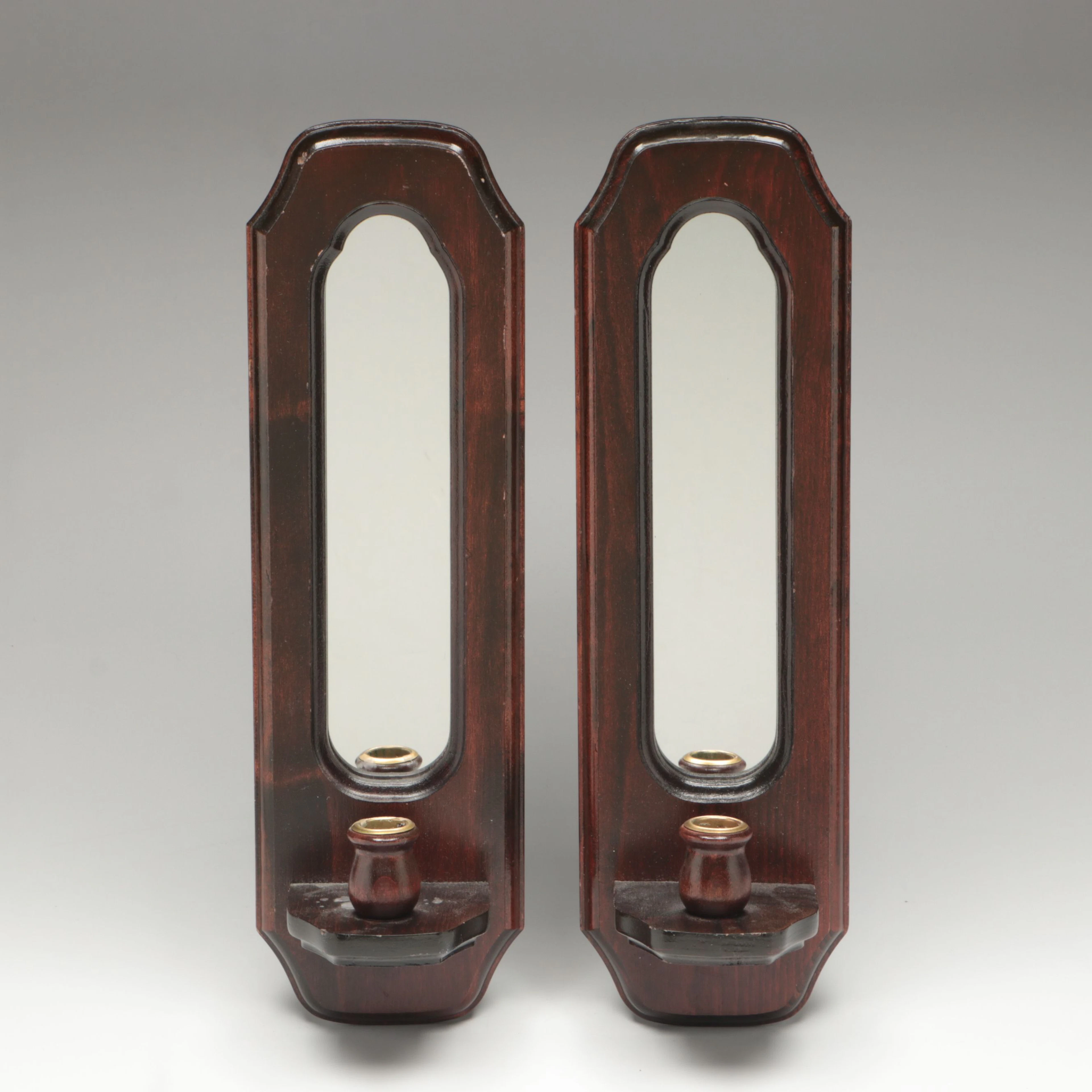 Pair of Carved Wood Mirrored Candle Wall Sconces