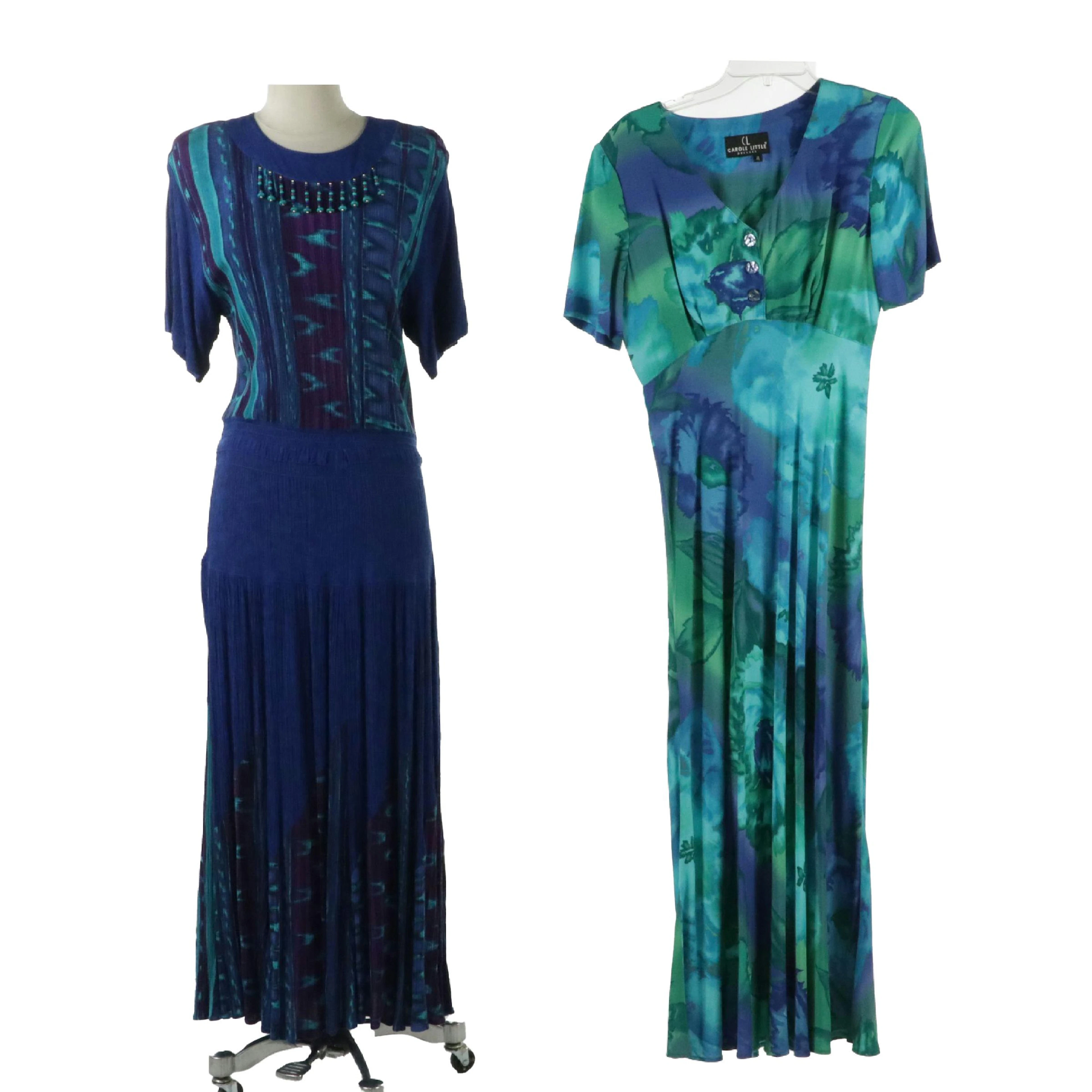 Carole Little Maxi Dress with Abalone Shell Buttons and Other Beaded Maxi Dress