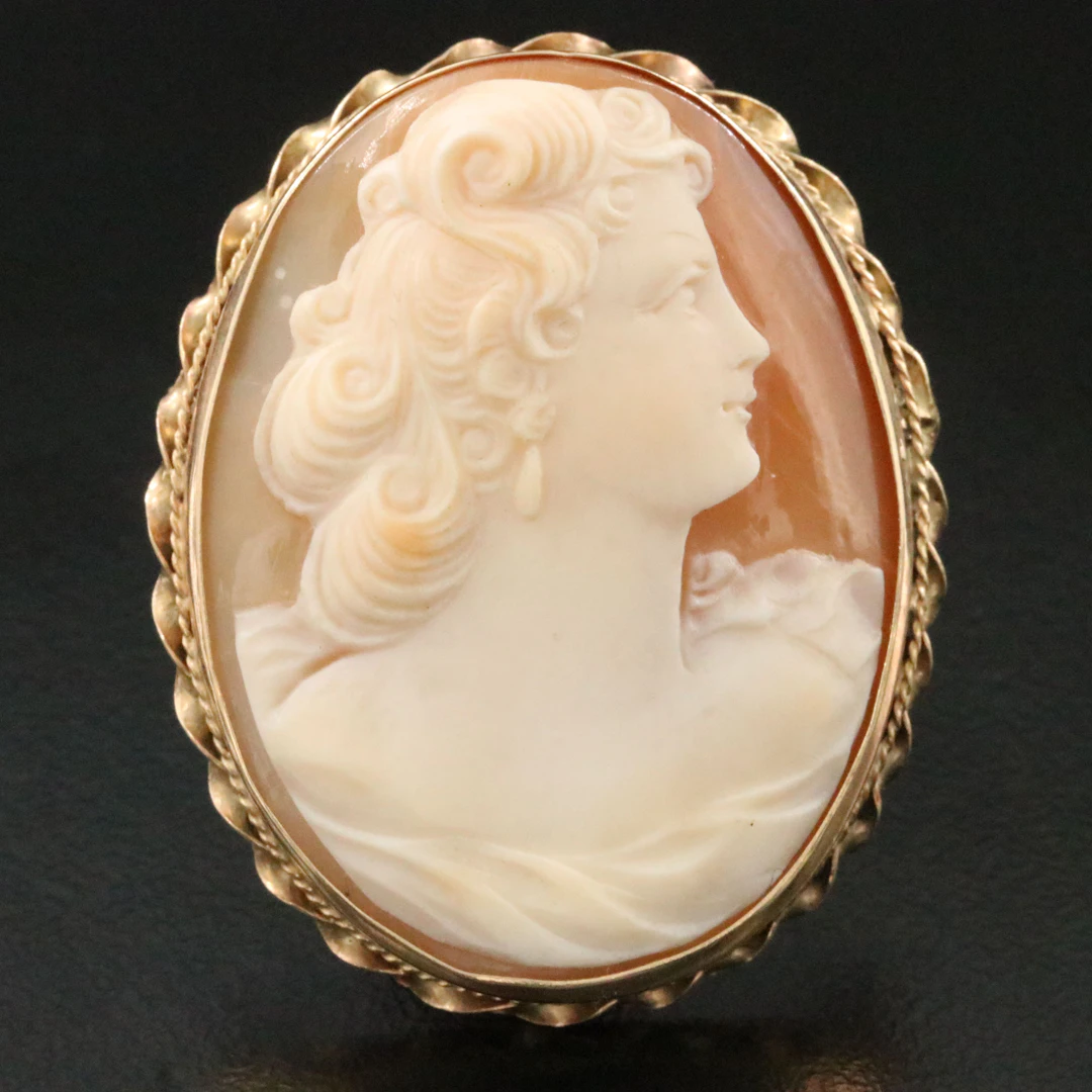 Vintage 14K Cameo Woman Brooch