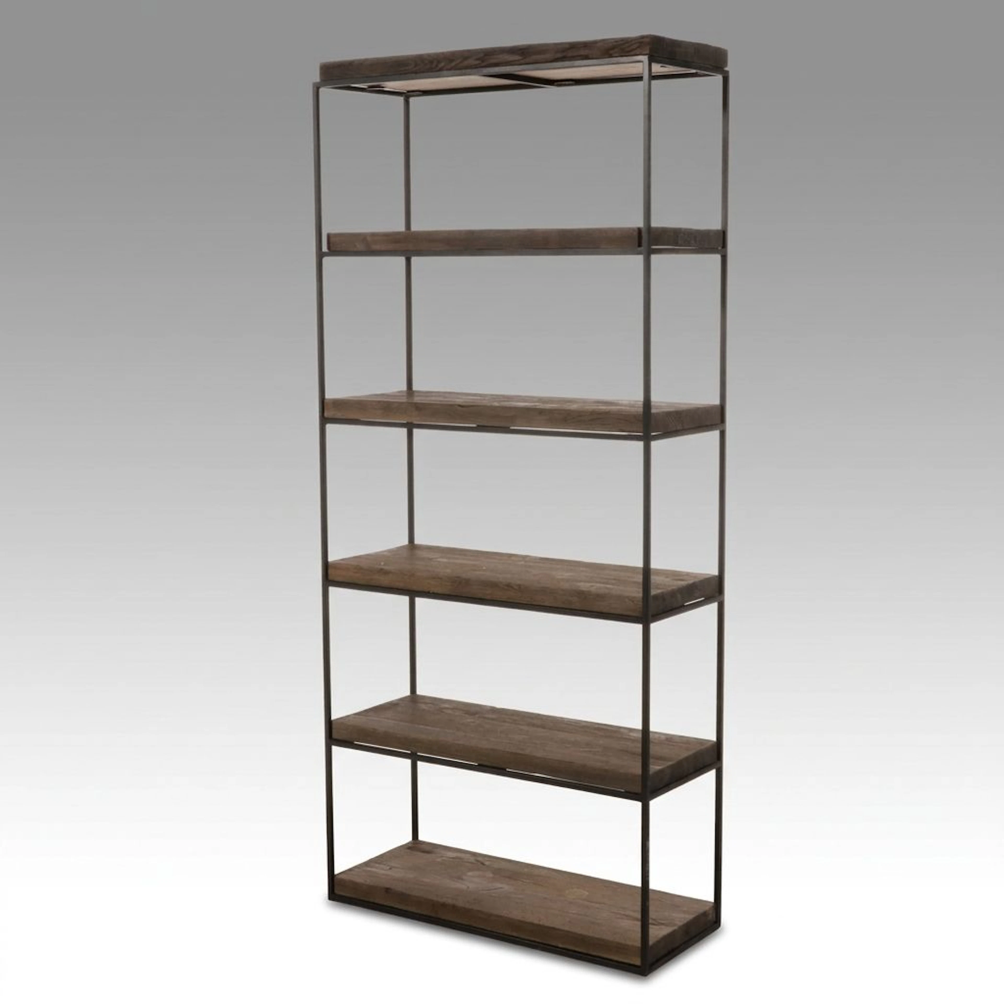Industrial Style Metal and Wood Six-Tier Étagère Shelving Unit, 21st Century
