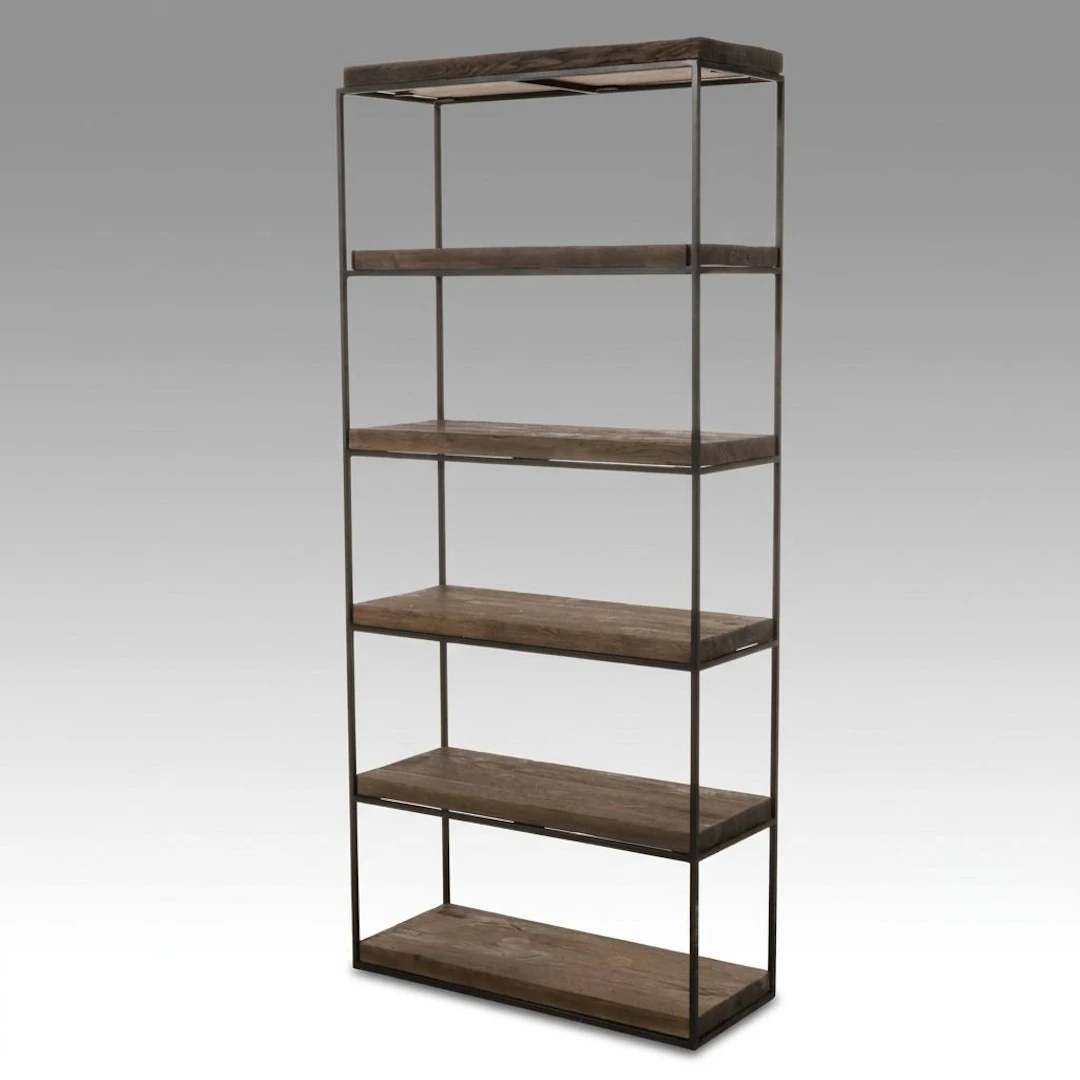 Industrial Style Metal and Wood Six-Tier Étagère Shelving Unit, 21st Century