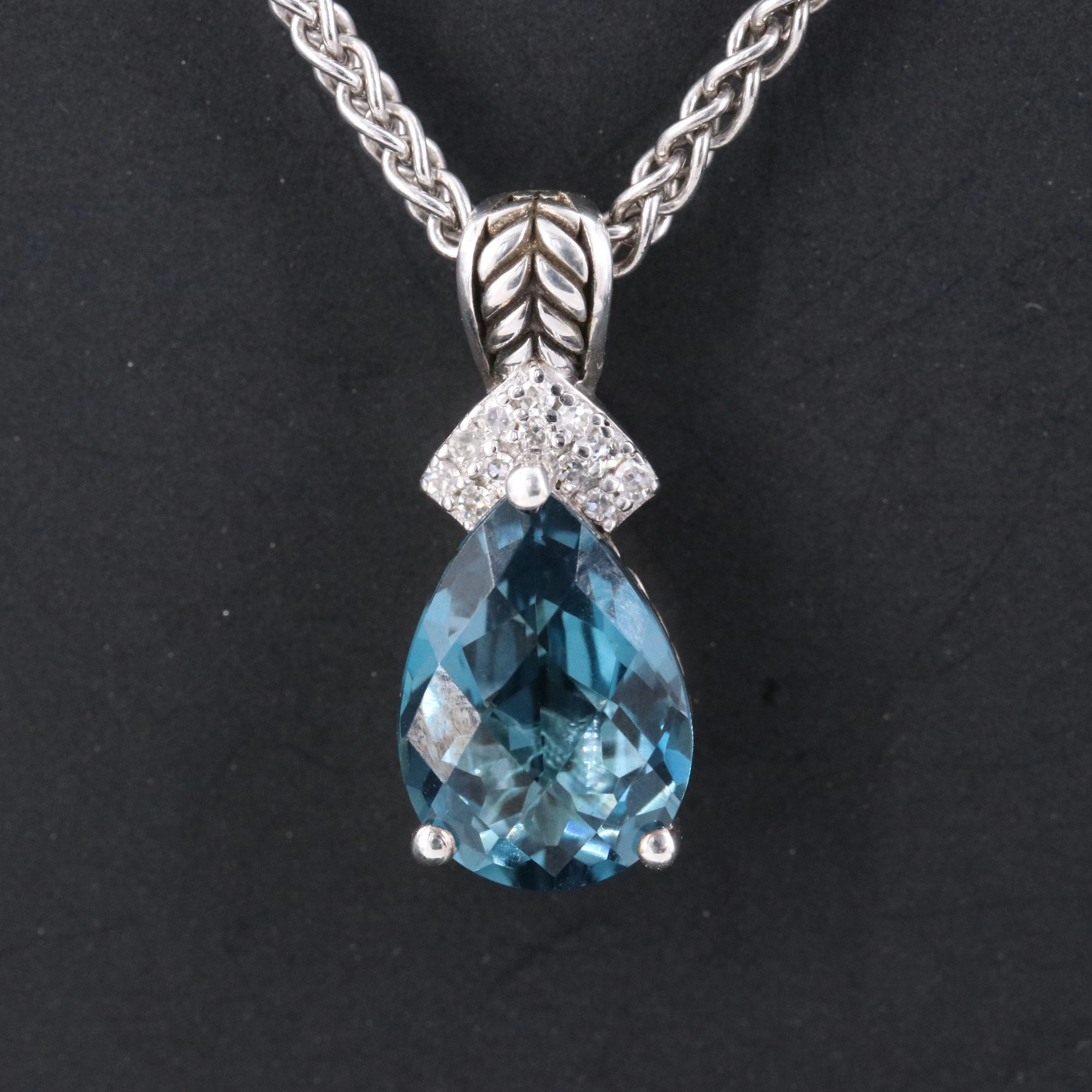 EFFY Sterling Blue Topaz and Diamond Pendant Necklace