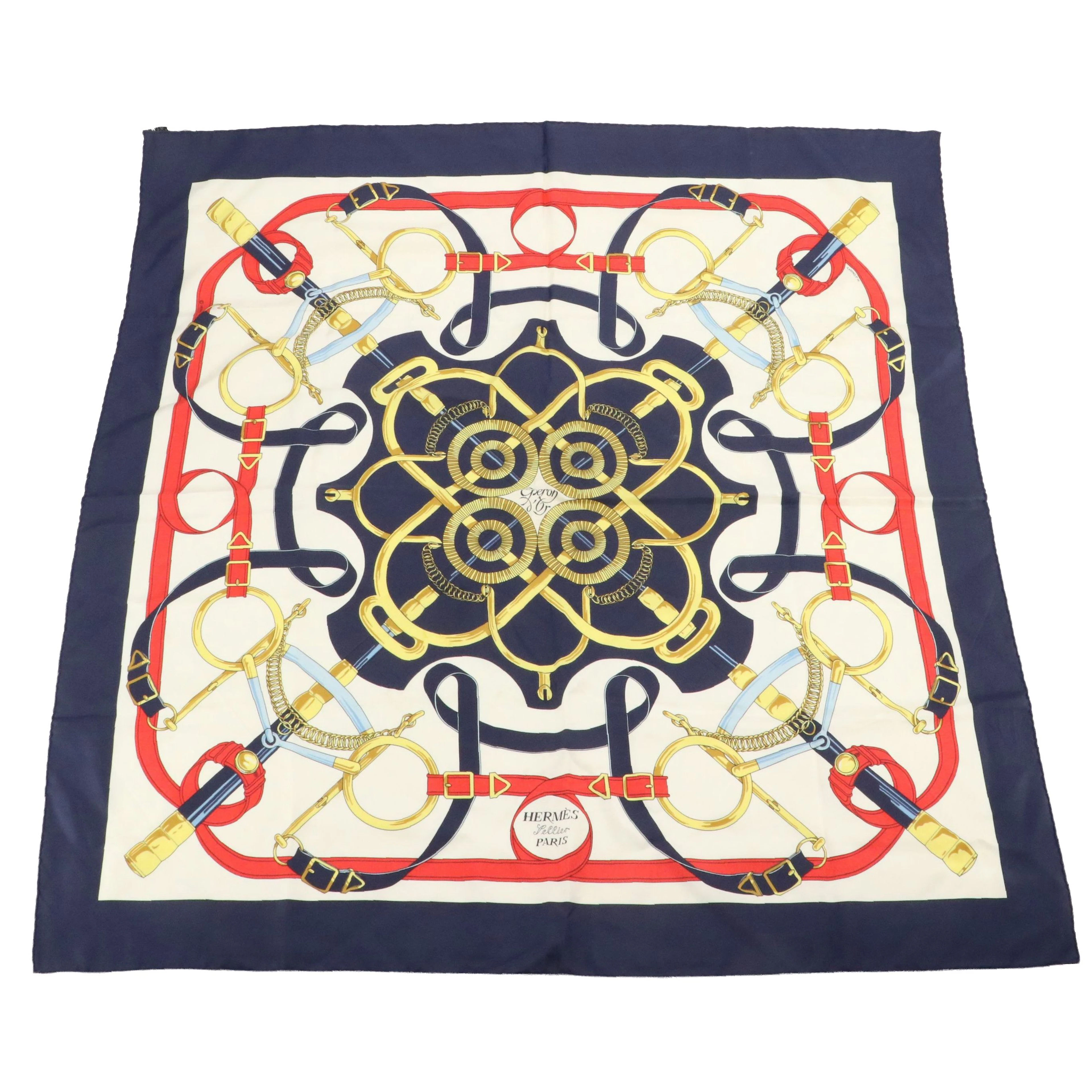Hermès Sellier "Éperon d'Or" Scarf 90 in Silk Twill