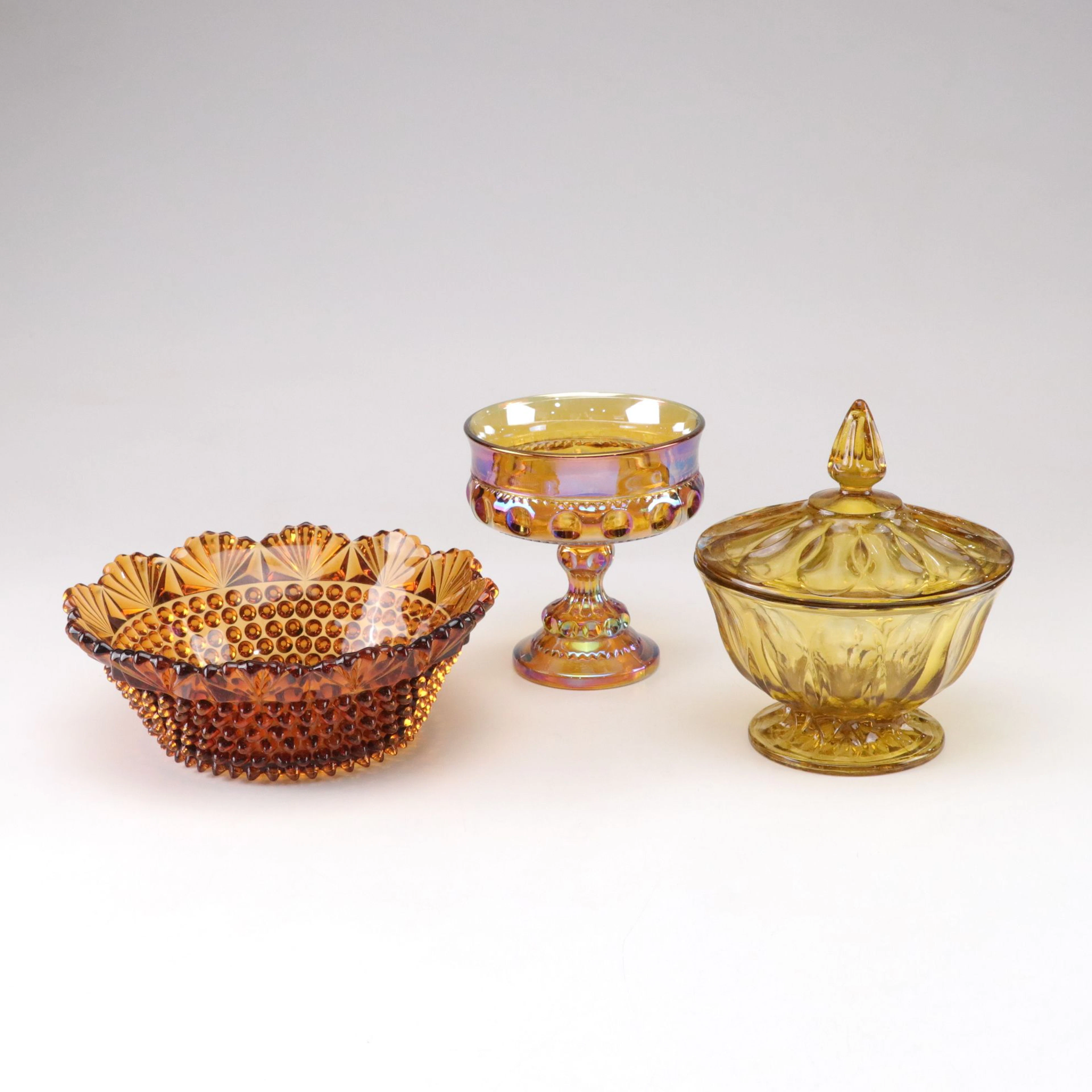 Indiana Glass Compote, Anchor Hocking Candy Dish, & Imperial Bowl