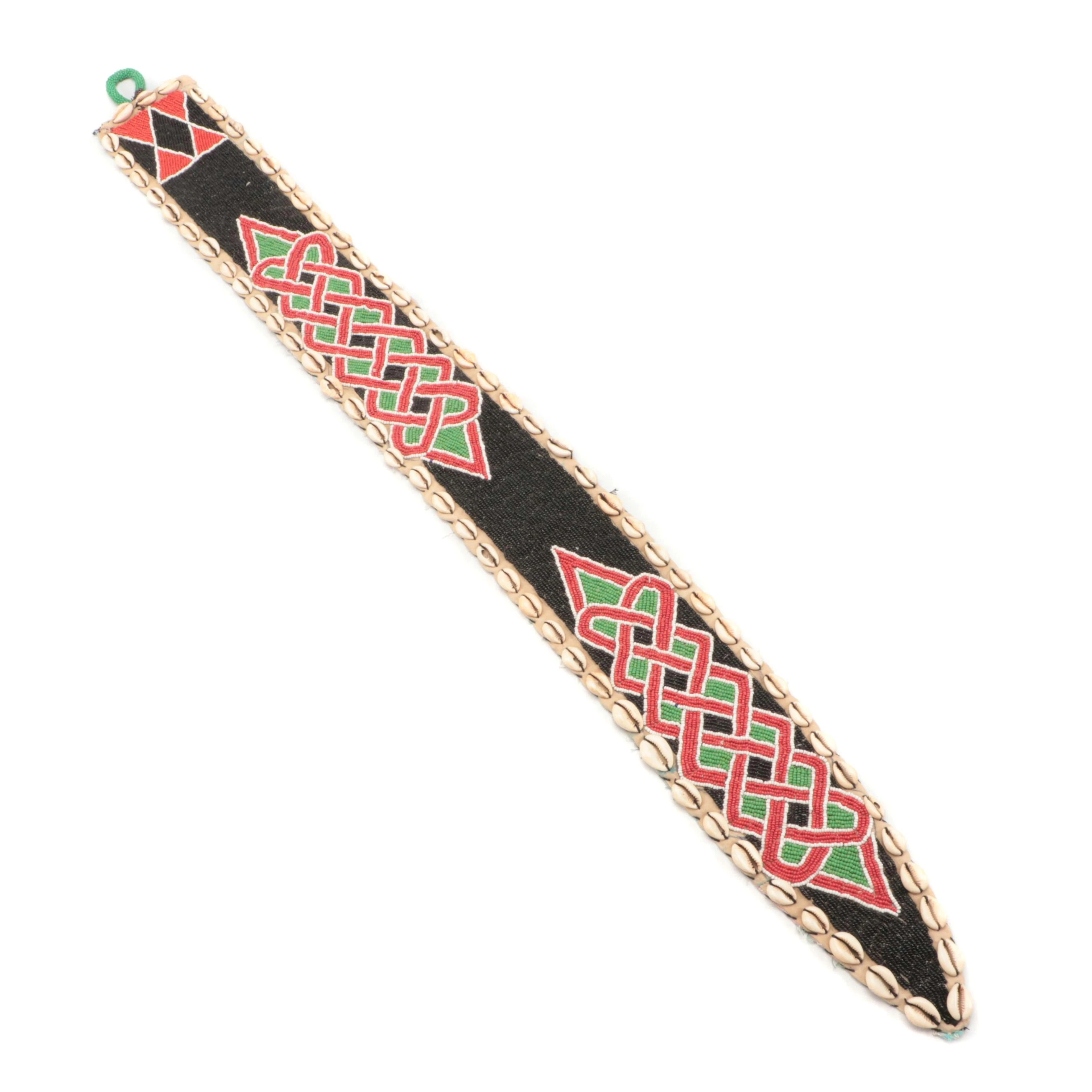West African Yoruba Beaded Sash with Cowrie Shell Border