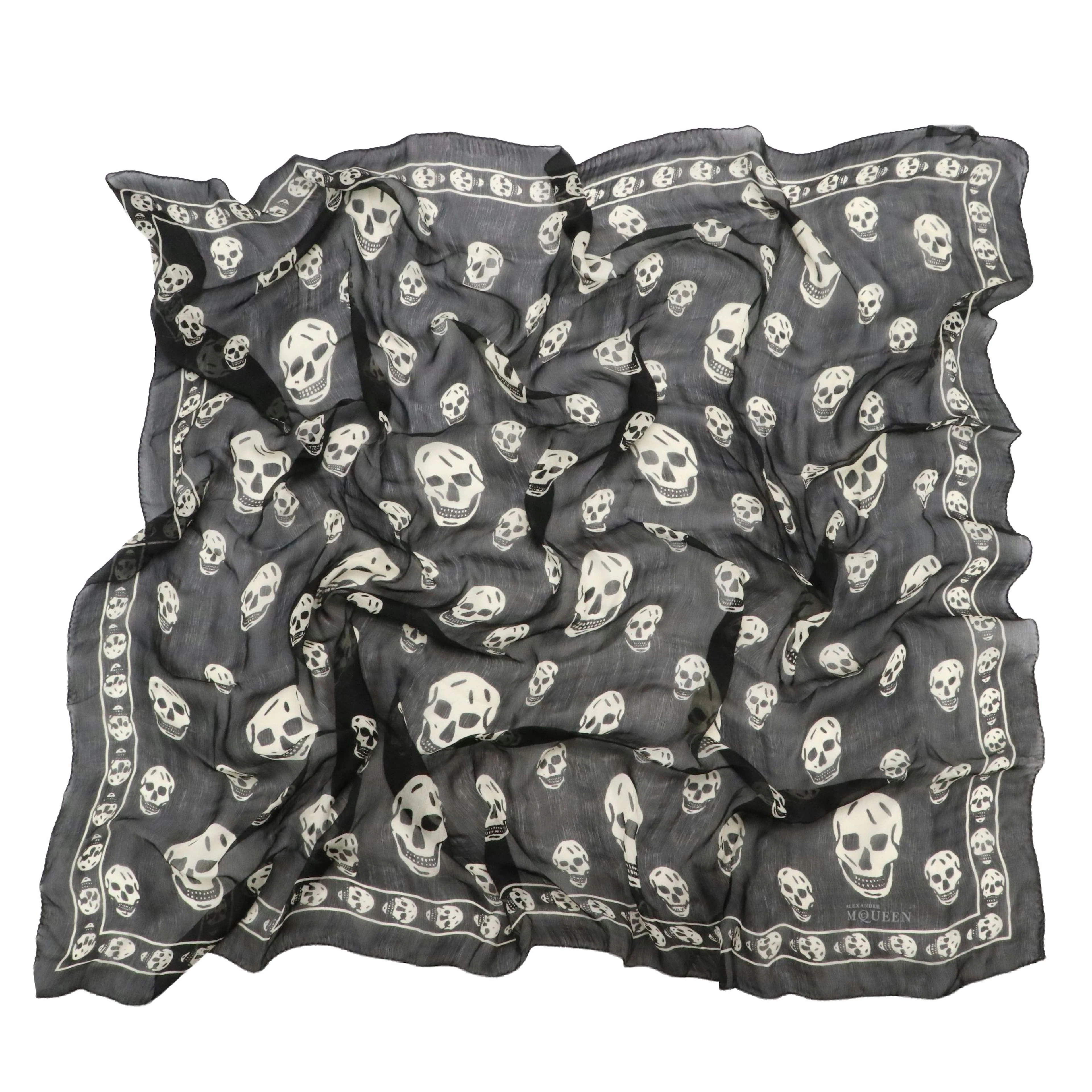 Alexander McQueen B&W Skull Printed Silk Scarf