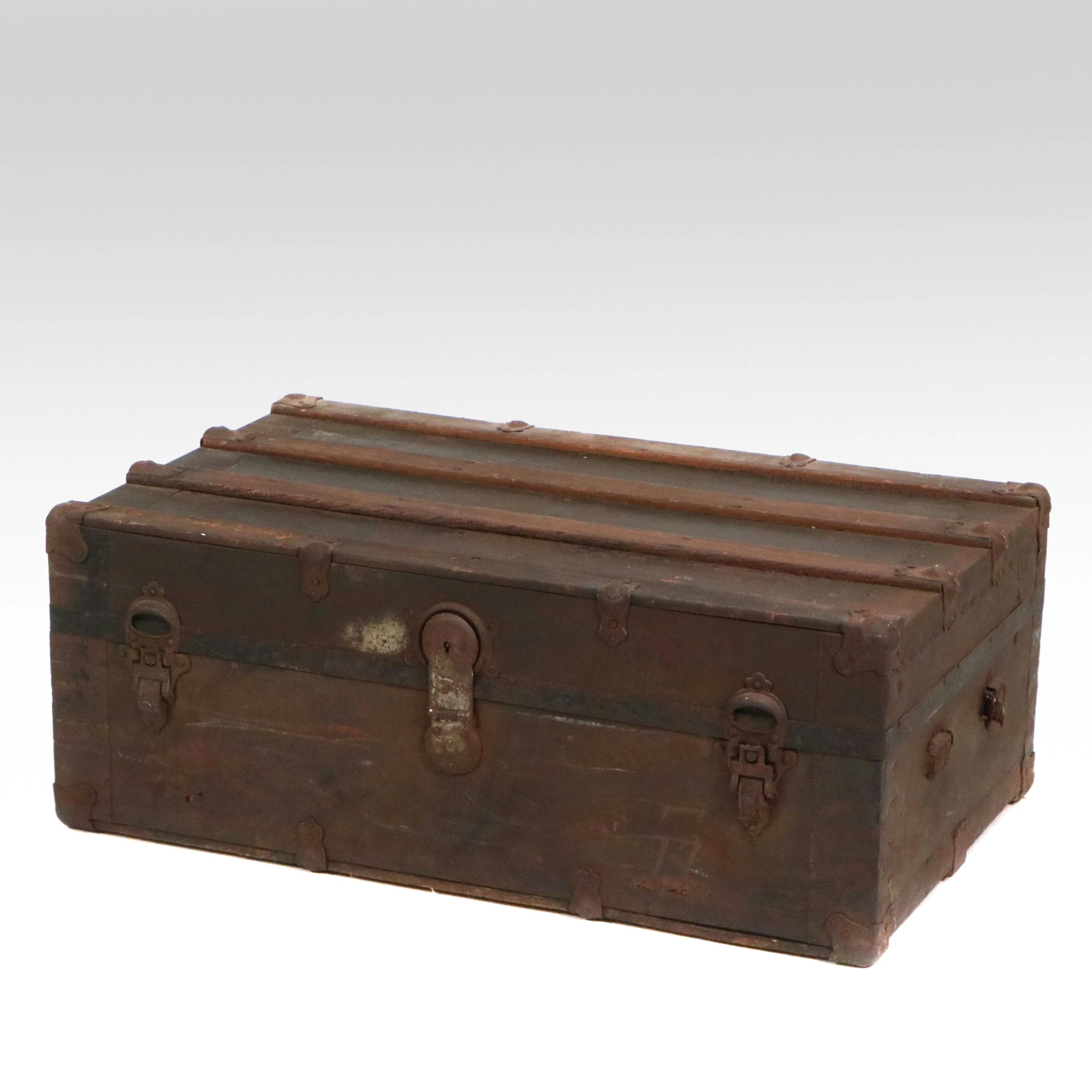 Flat-Top Wooden Steamer Trunk