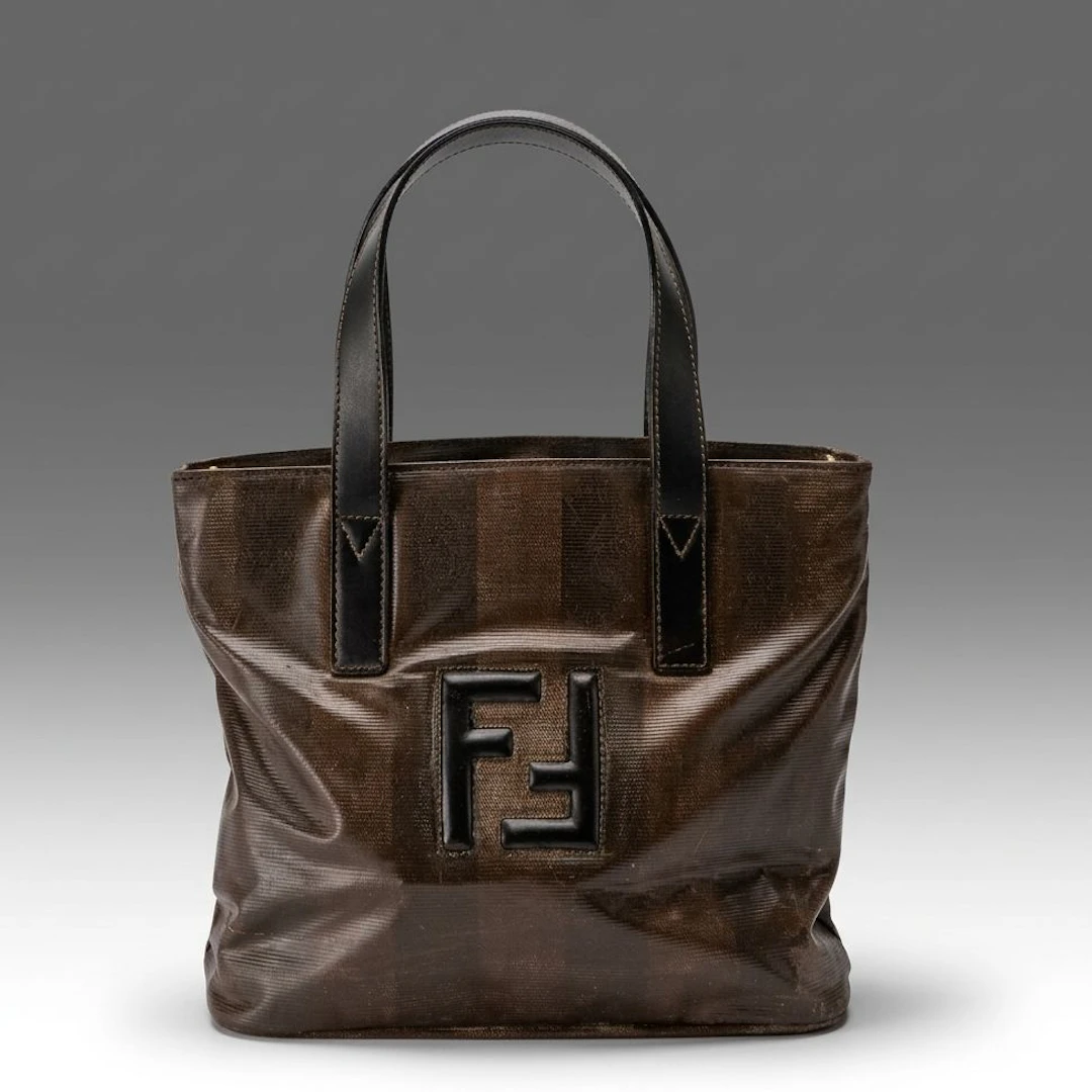 Fendi Small Framed Tote Bag in Pequin Striped PVC with Leather FF/Trim