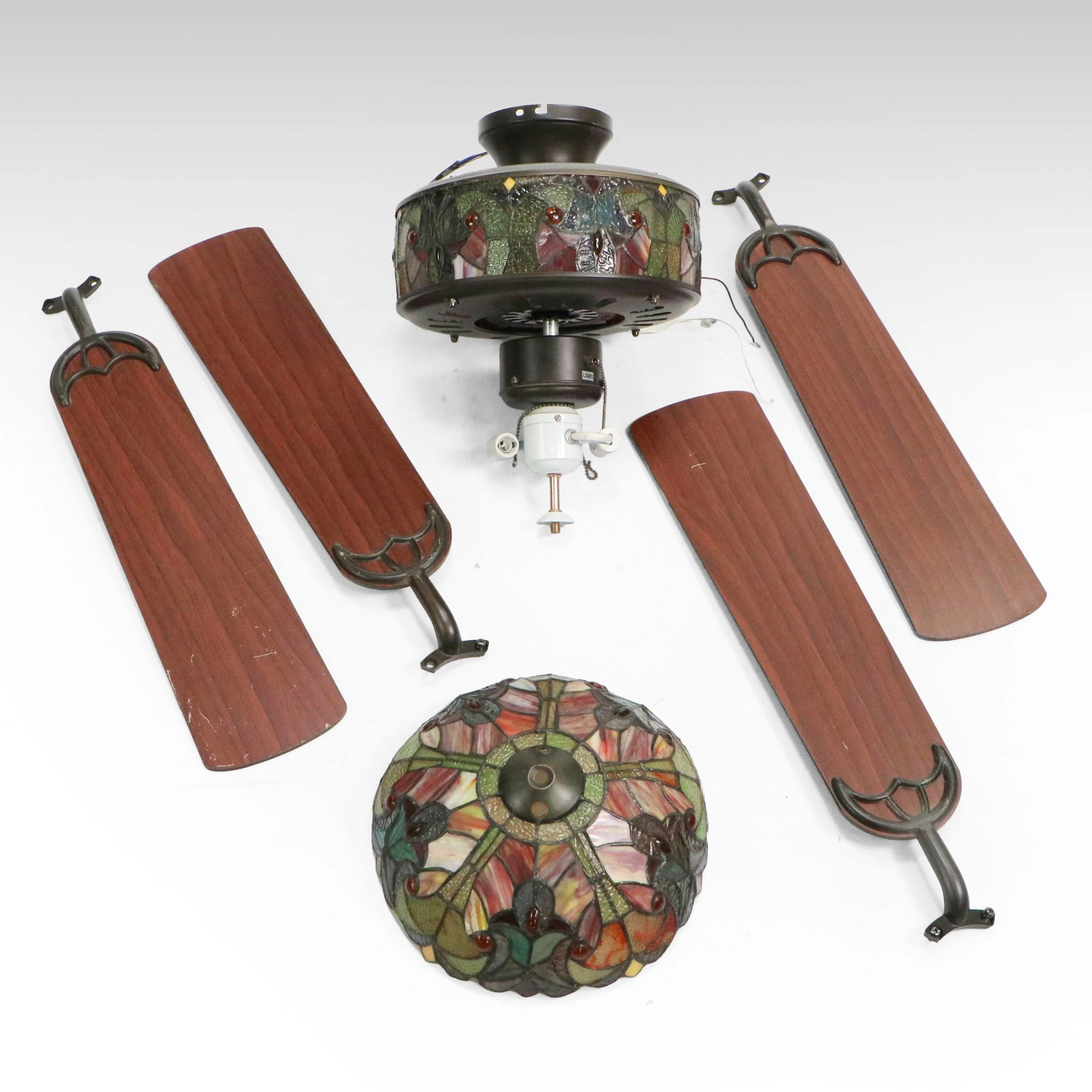Art Nouveau Style Slag Glass Ceiling Fan and Plafonnier Slag Glass Shades