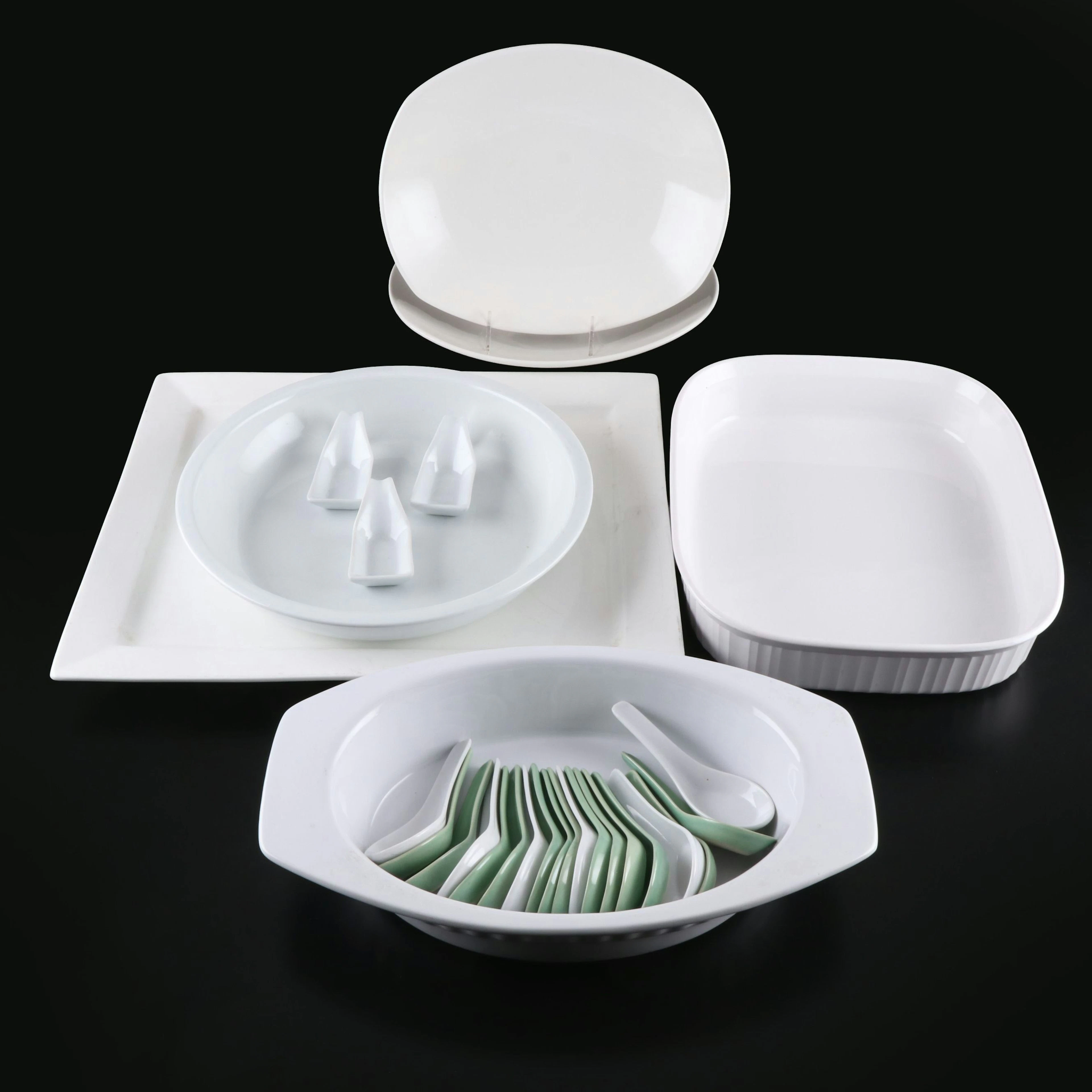 Corning Ware "French White" Casserole with More Bakeware and Serving Pieces