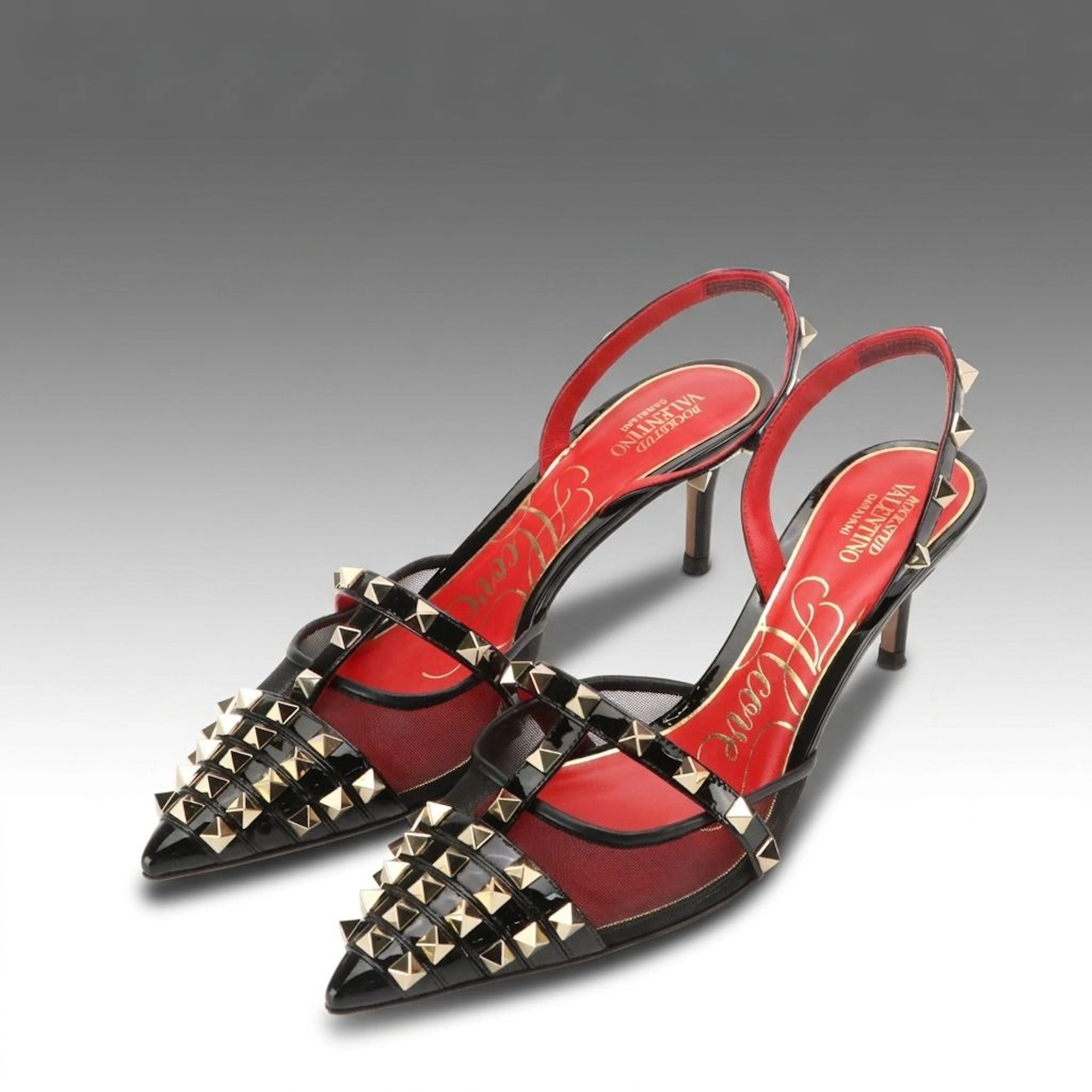 Valentino Garavani Rockstud Alcove Pumps in Patent Leather/Mesh with Box