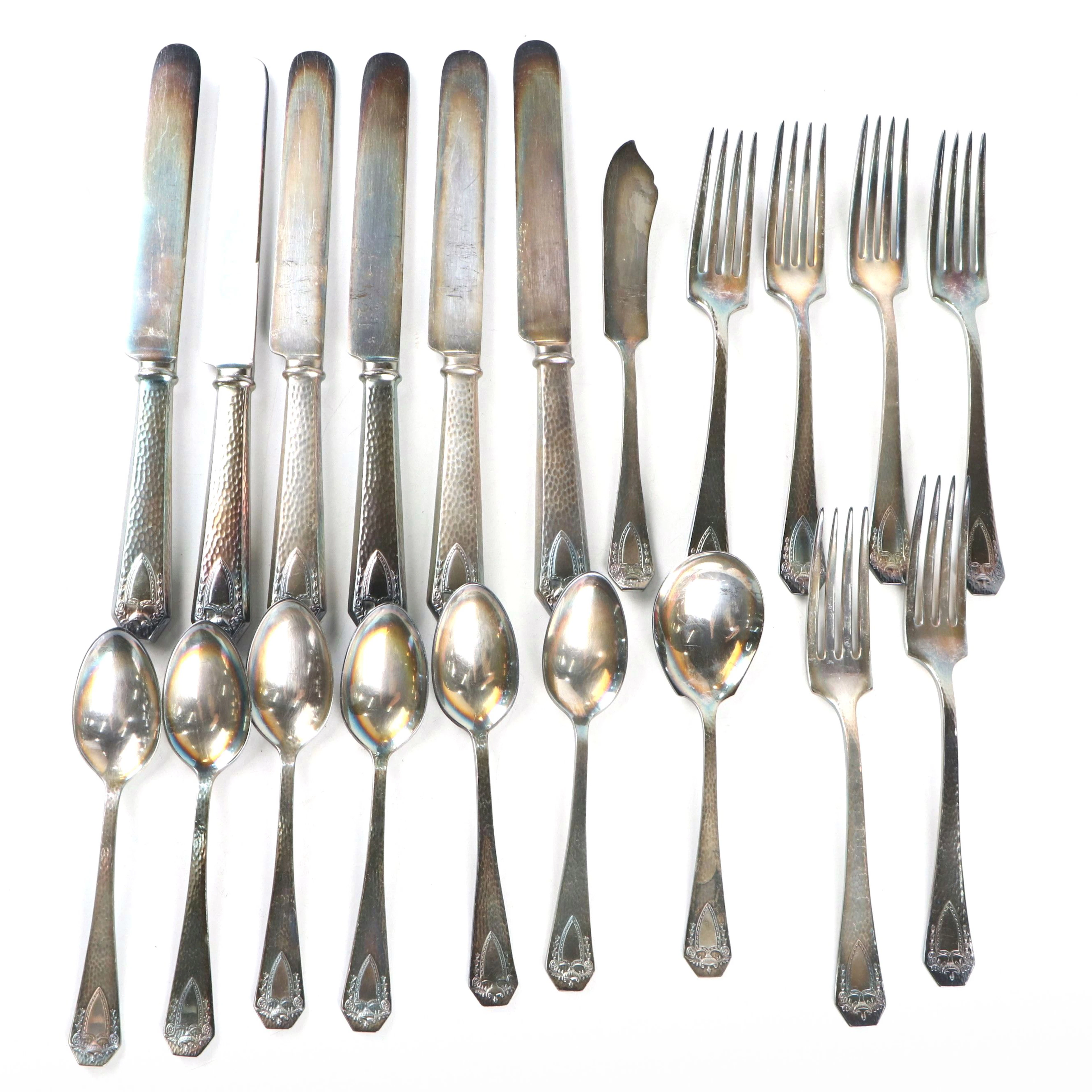 1847 Rogers Bros. Hammered Silver Plated "Heraldic" Flatware
