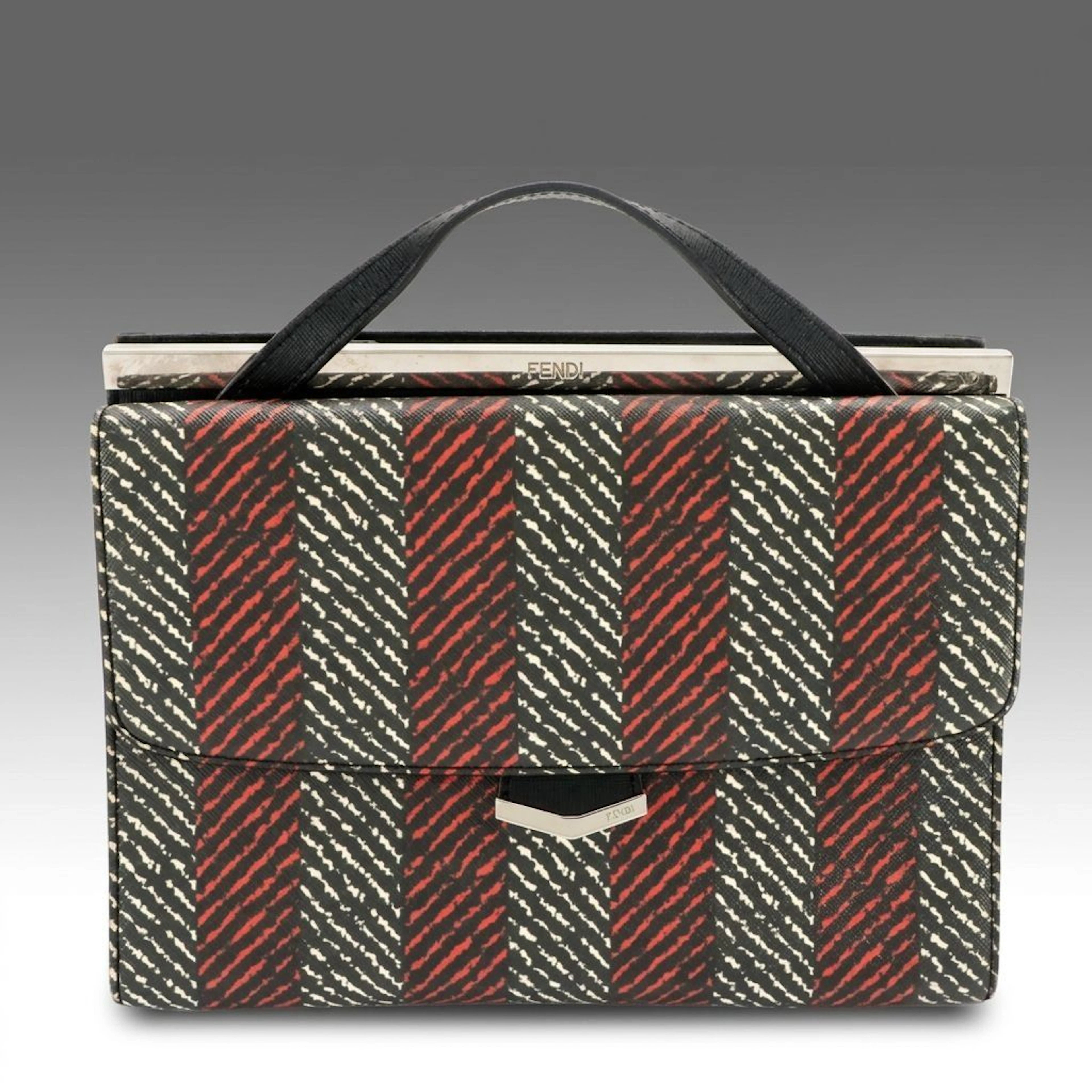 Fendi Demi Jour Two-Way Bag in Black, Red and White Striped Saffiano Leather