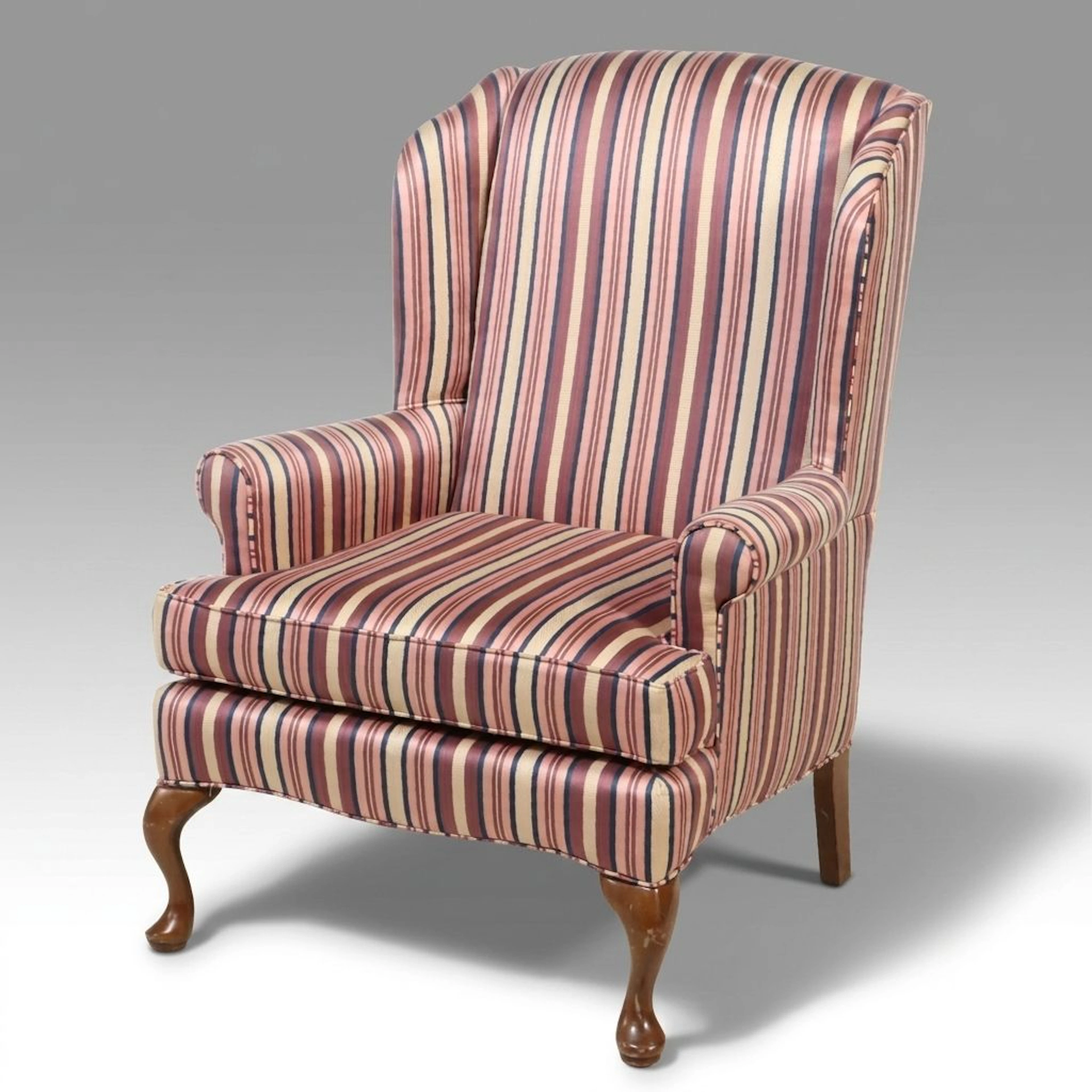 Colony House Furniture Queen Anne Style Striped Wingback Armchair