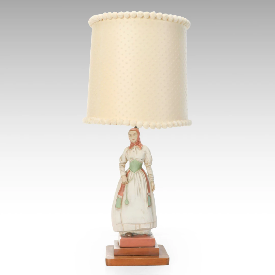 Vintage Kupur Chalkware Peasant Woman Table Lamp