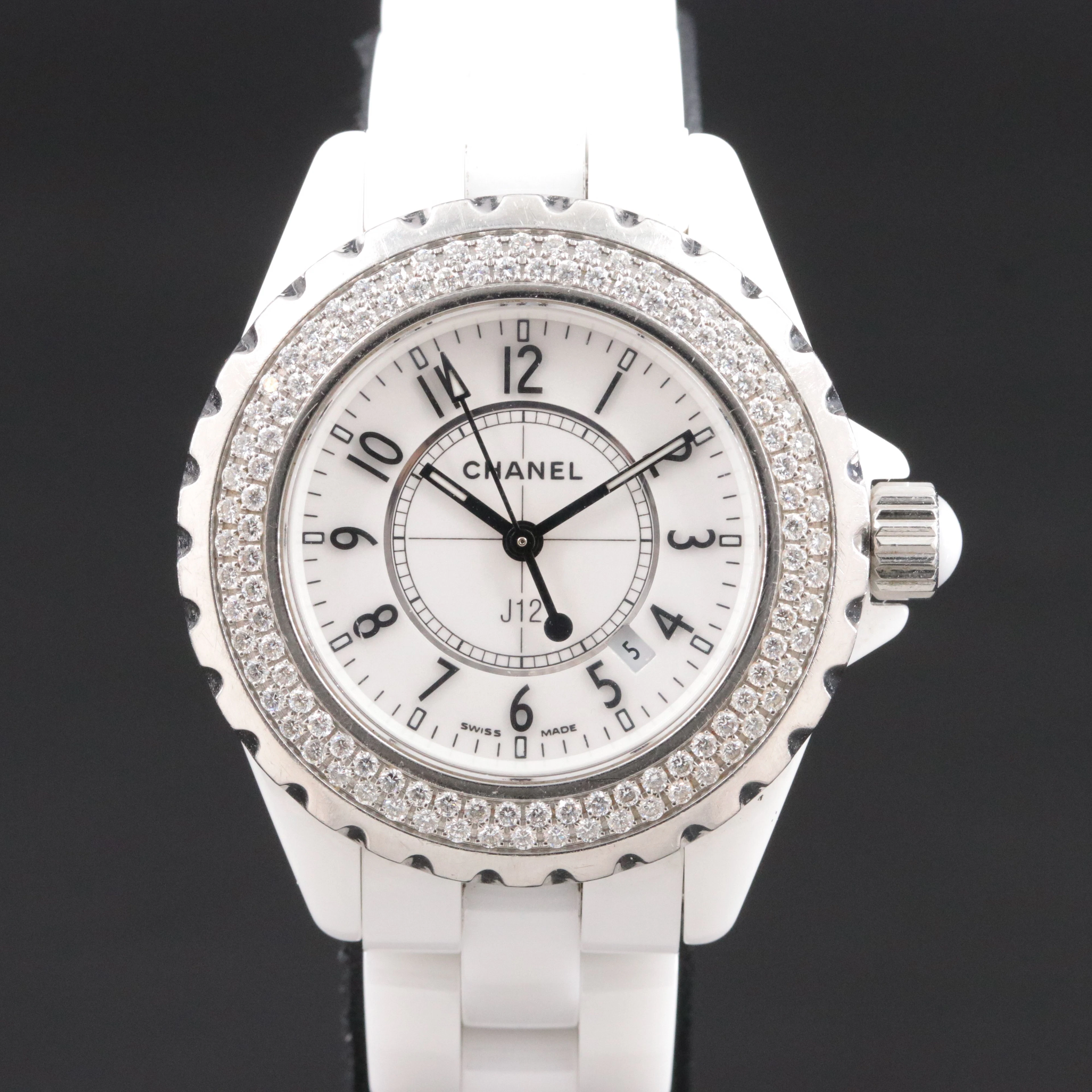 Chanel J12 Diamond Ceramic & Steel 1.12 CTW Factory Diamond Date Quartz Watch