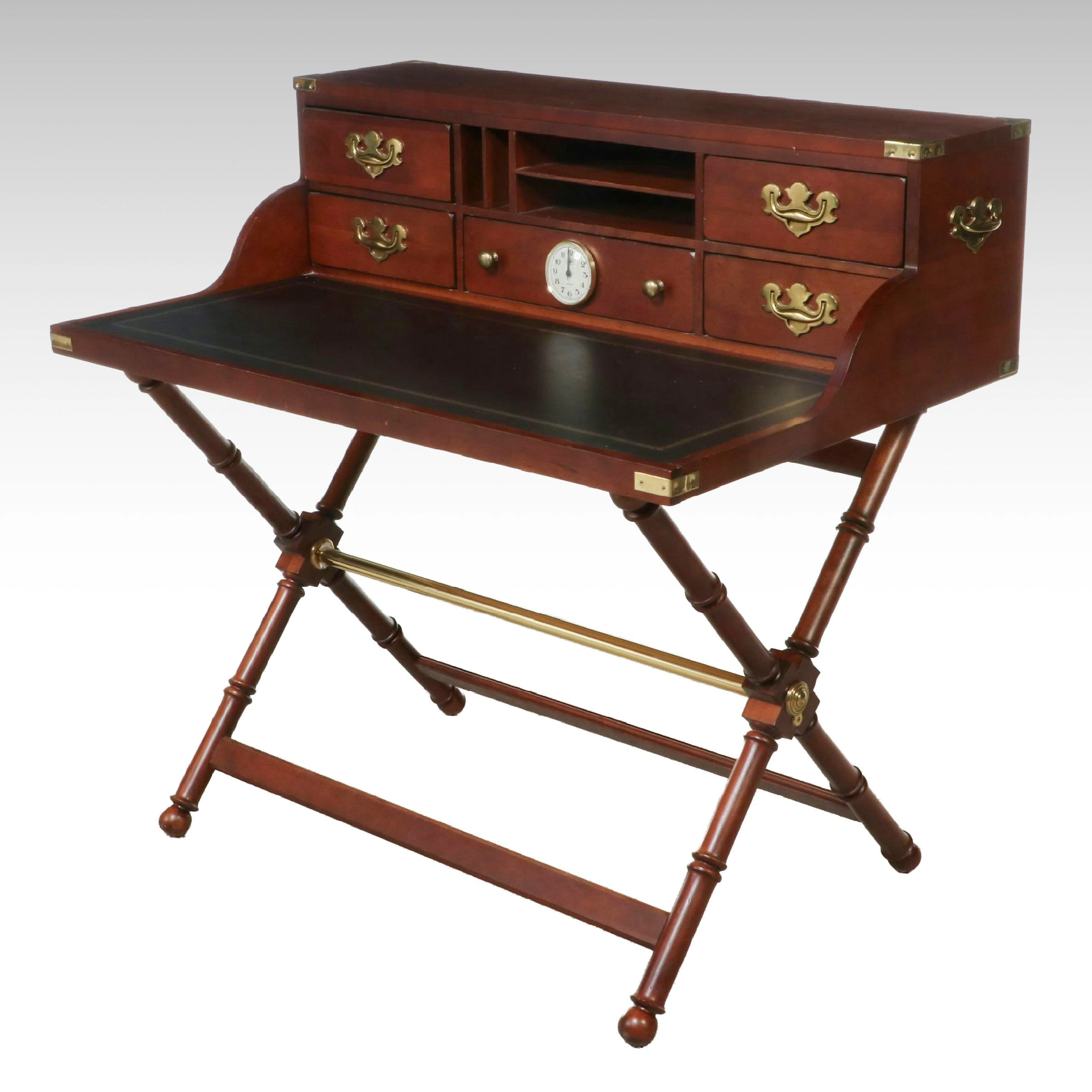 Pulaski Furniture Croquet Collection Campaign Style Mahogany Desk with Clock
