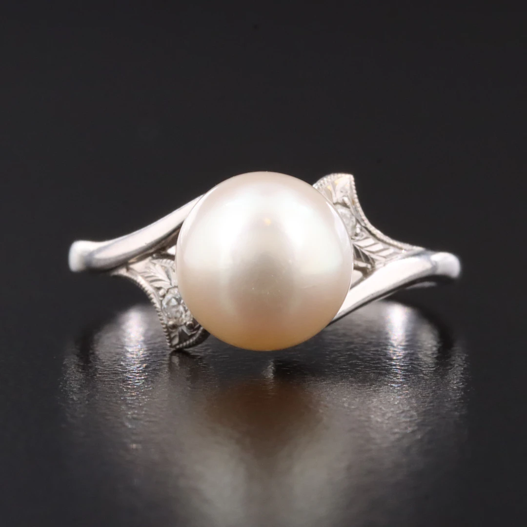 Mikimoto 14K Pearl and Diamond Ring