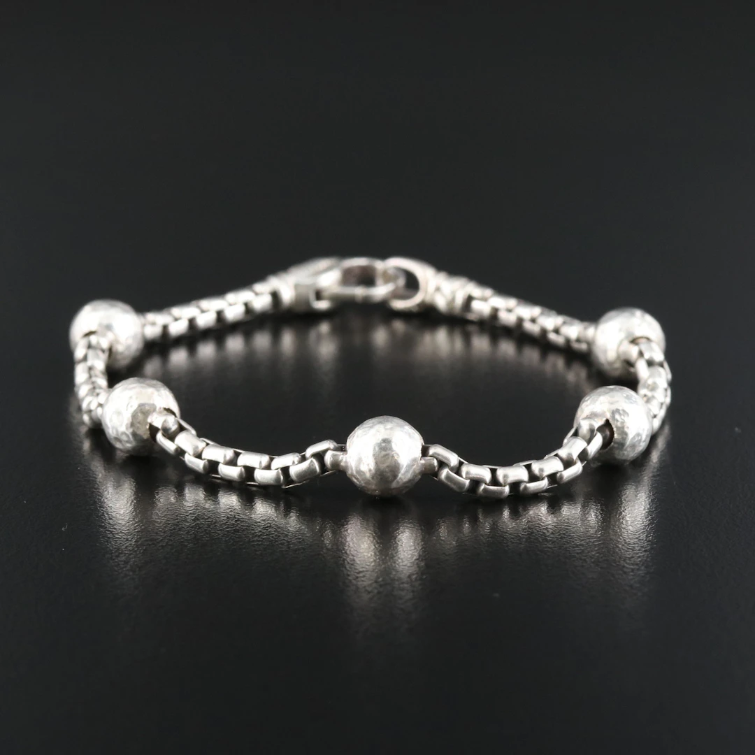 Jai Sterling Hammered Ball Station Bracelet