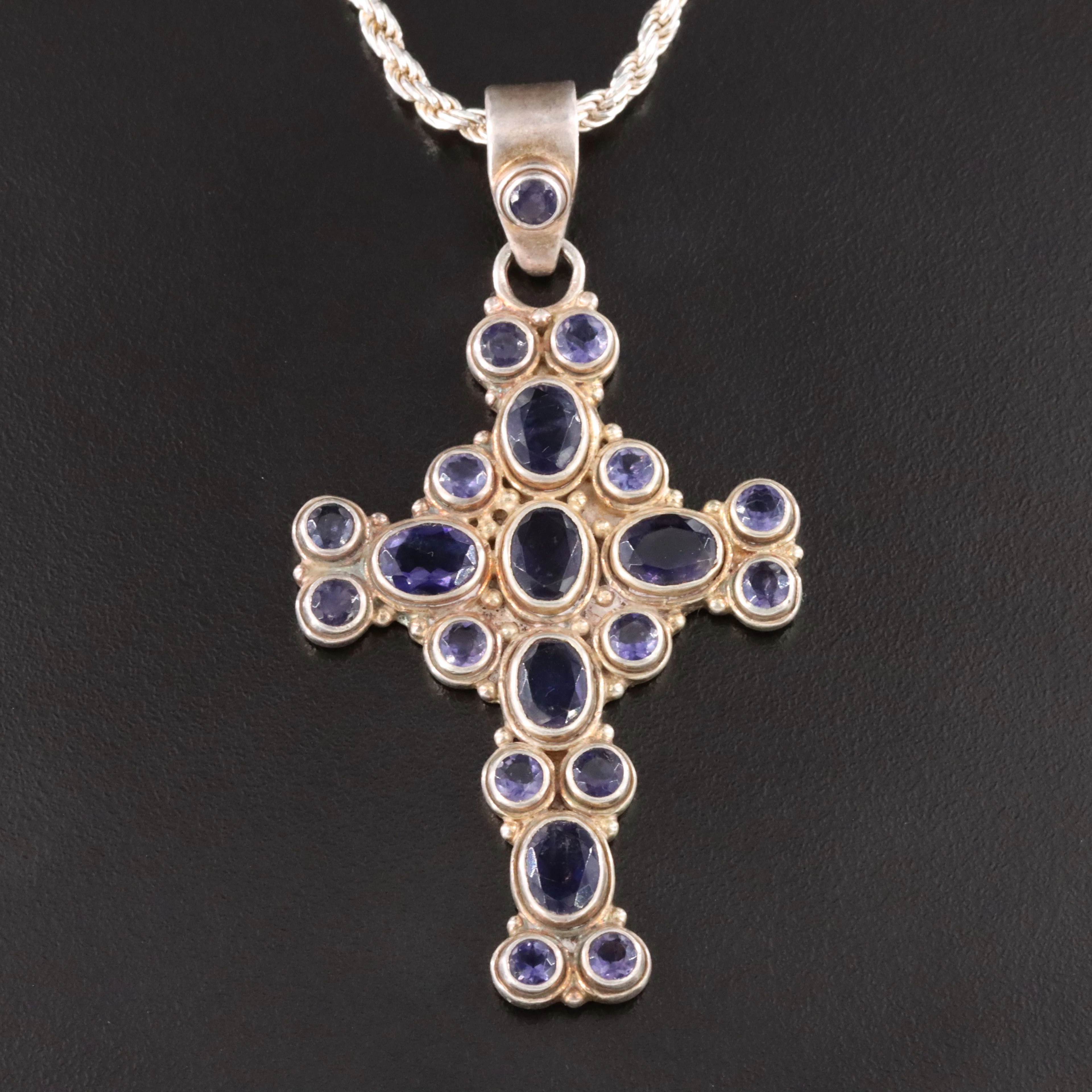 Sterling Iolite Cross Necklace