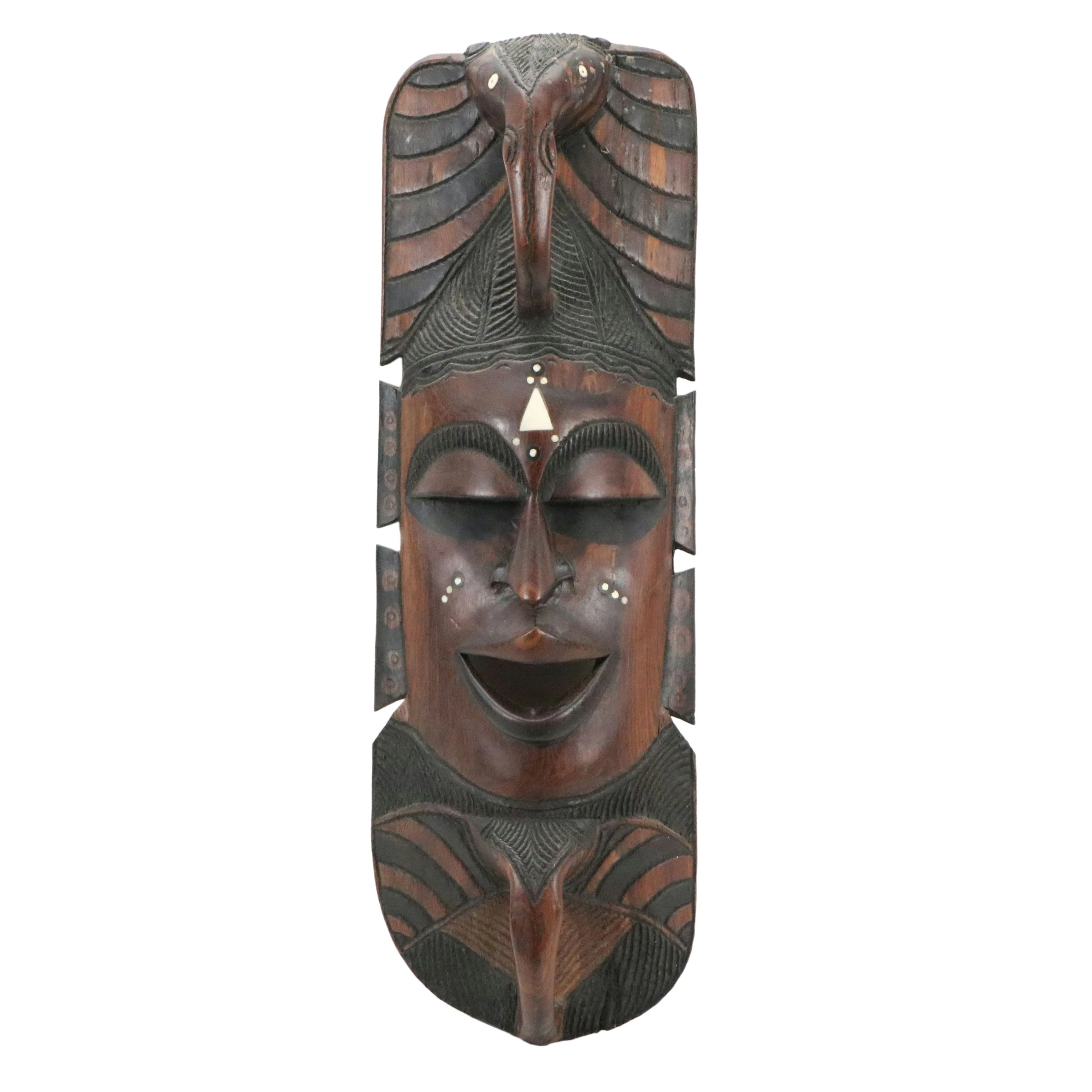 Balinese Hand-Carved Senufo Inspired Decorative Wood Wall Mask