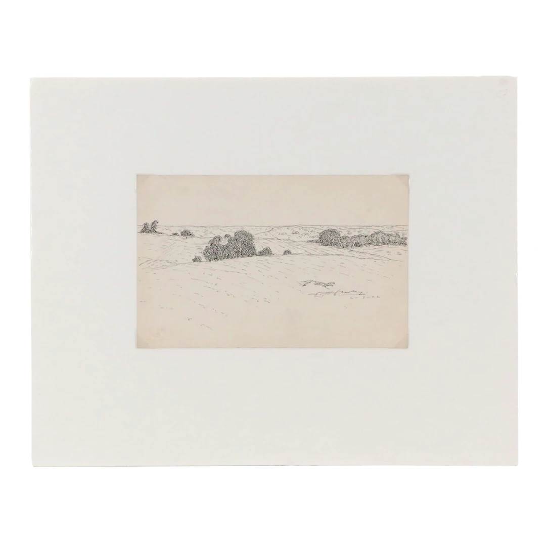 Edward T. Hurley Ink Landscape Sketch, 1906