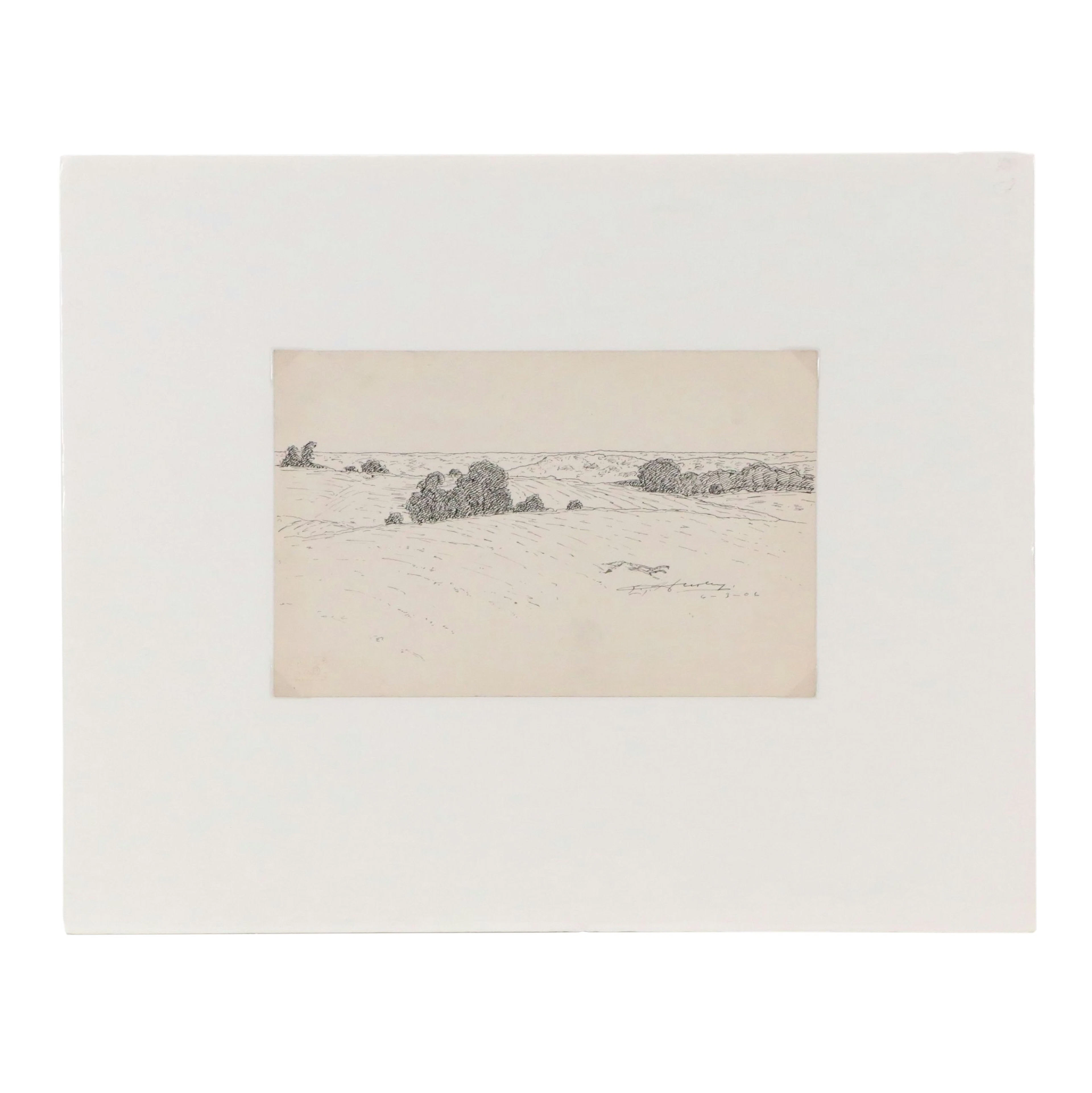 Edward T. Hurley Ink Landscape Sketch, 1906
