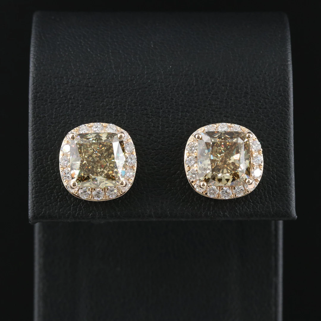 14K 8.38 CTW Lab Grown Diamond with Fancy Yellow Center Earrings