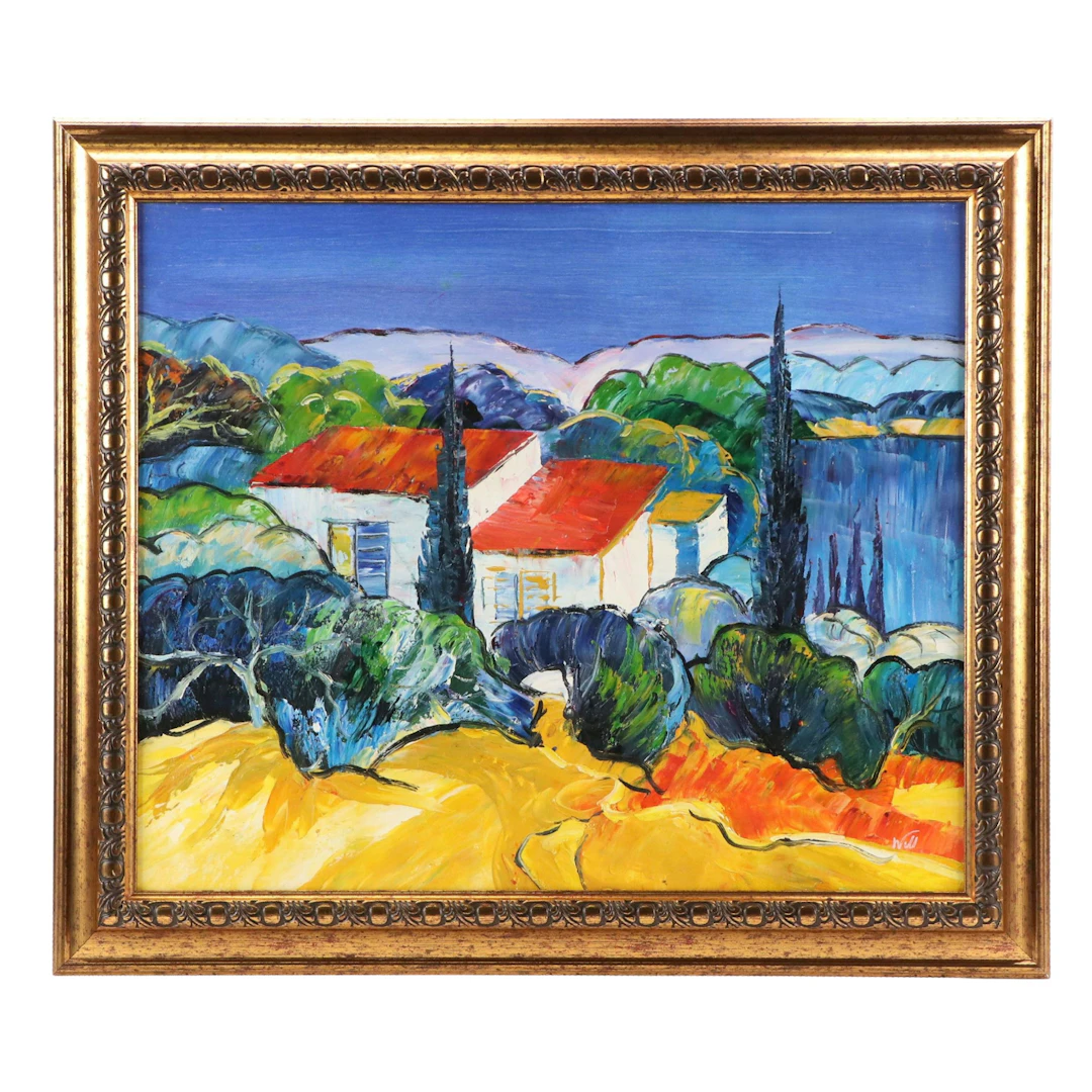 Landscape Oil Painting in the Style of Vincent Van Gogh, 21st Century