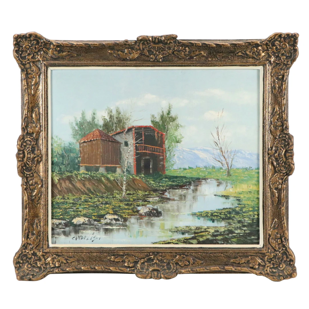 Gay Candelis Stylized Oil Painting of Stream, Early 20th Century