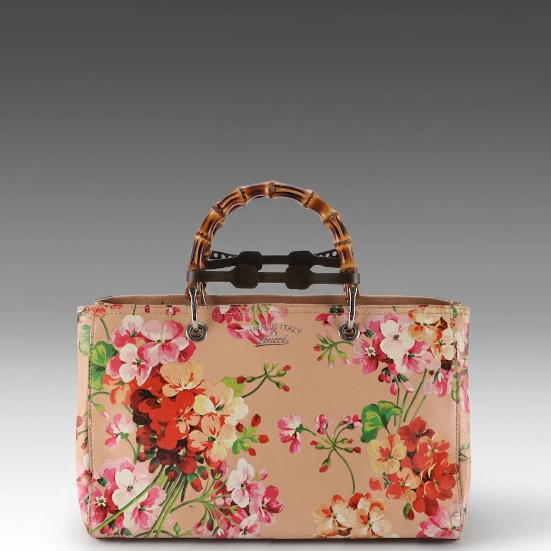 Gucci Blooms Shopper Tote Bag in Floral Print Leather with Bamboo Handles