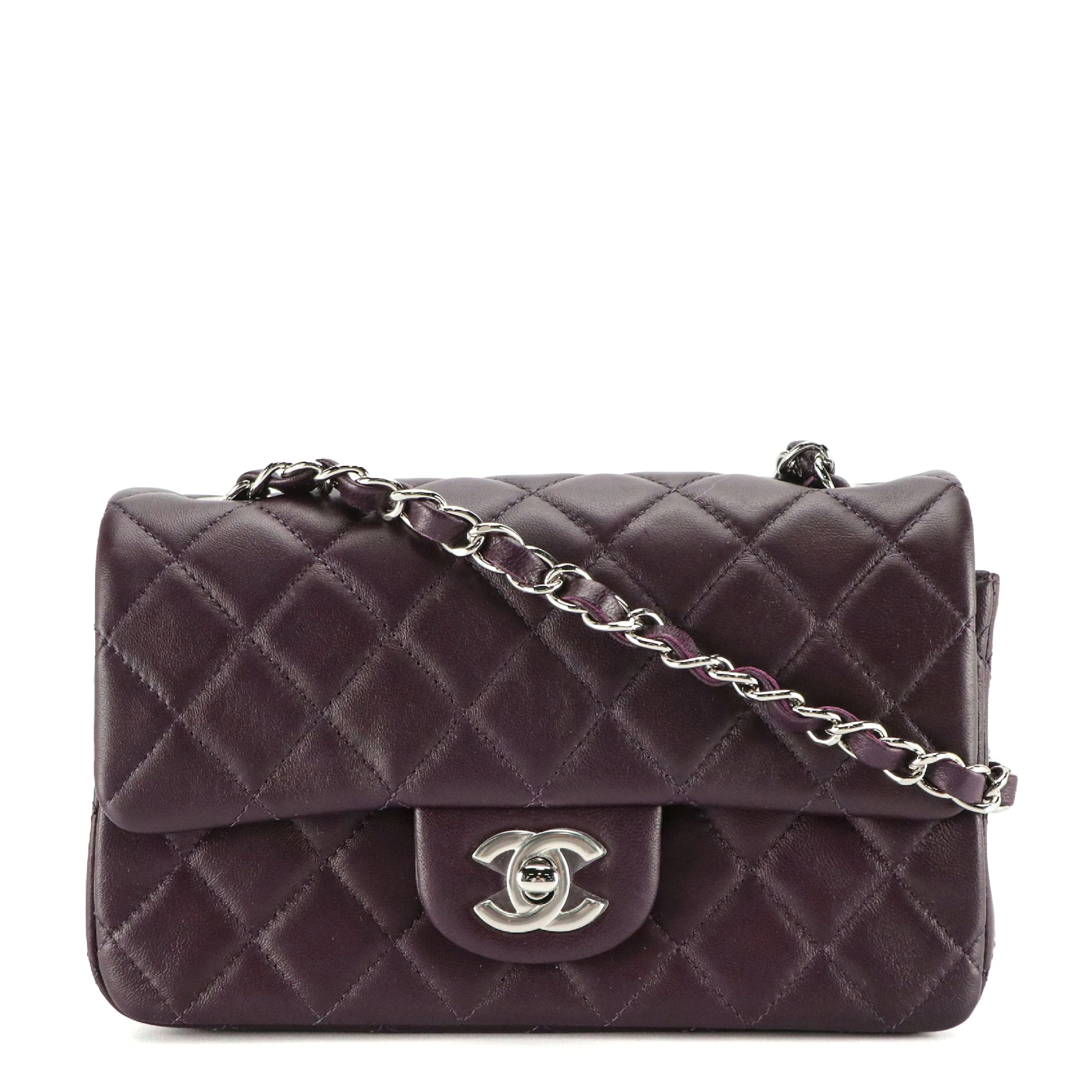 Chanel Timeless Classic Mini Flap Bag in Dark Purple Quilted Lambskin with Box