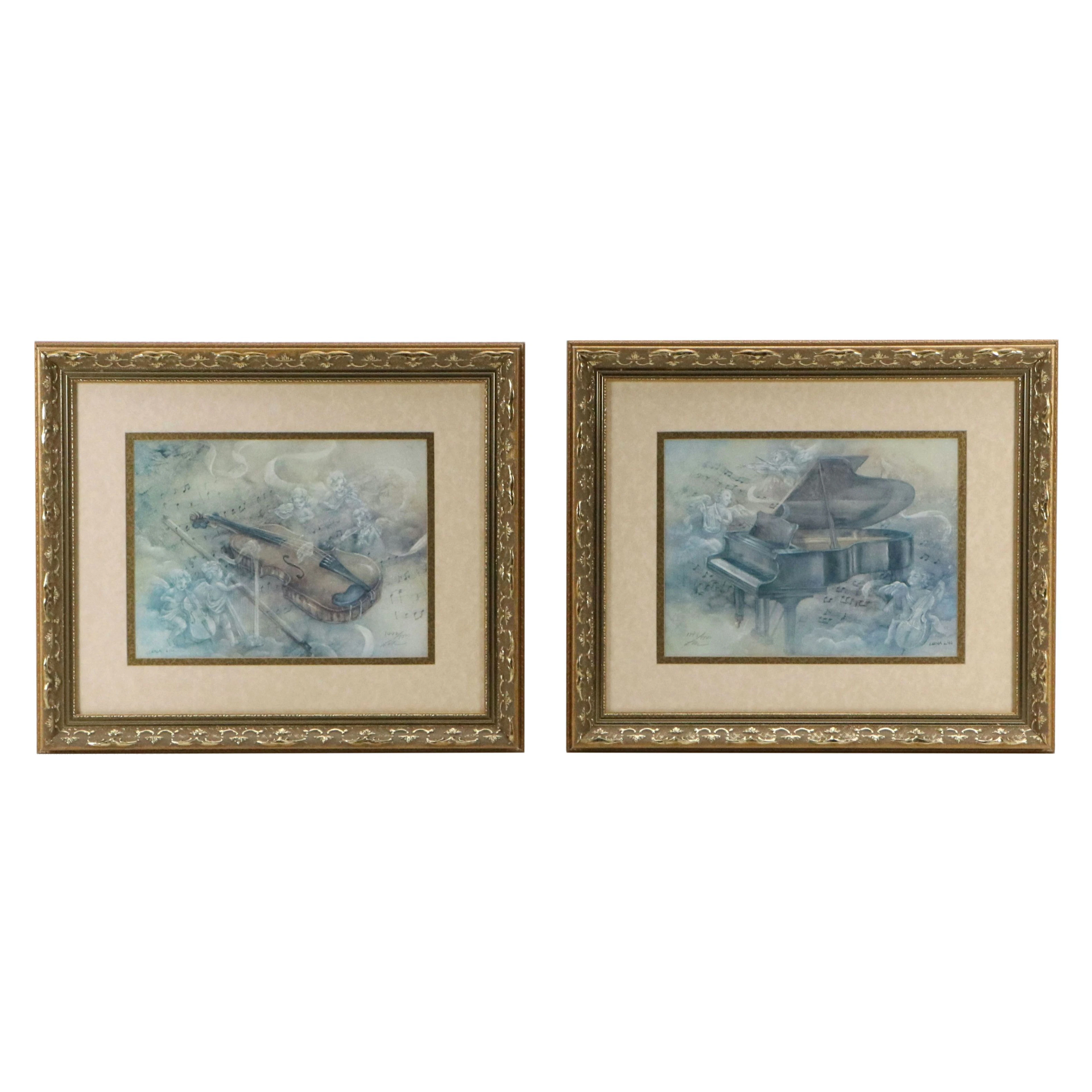 Lena Liu Musical Offset Lithographs "Violin Concerto" and "Piano Sonata"