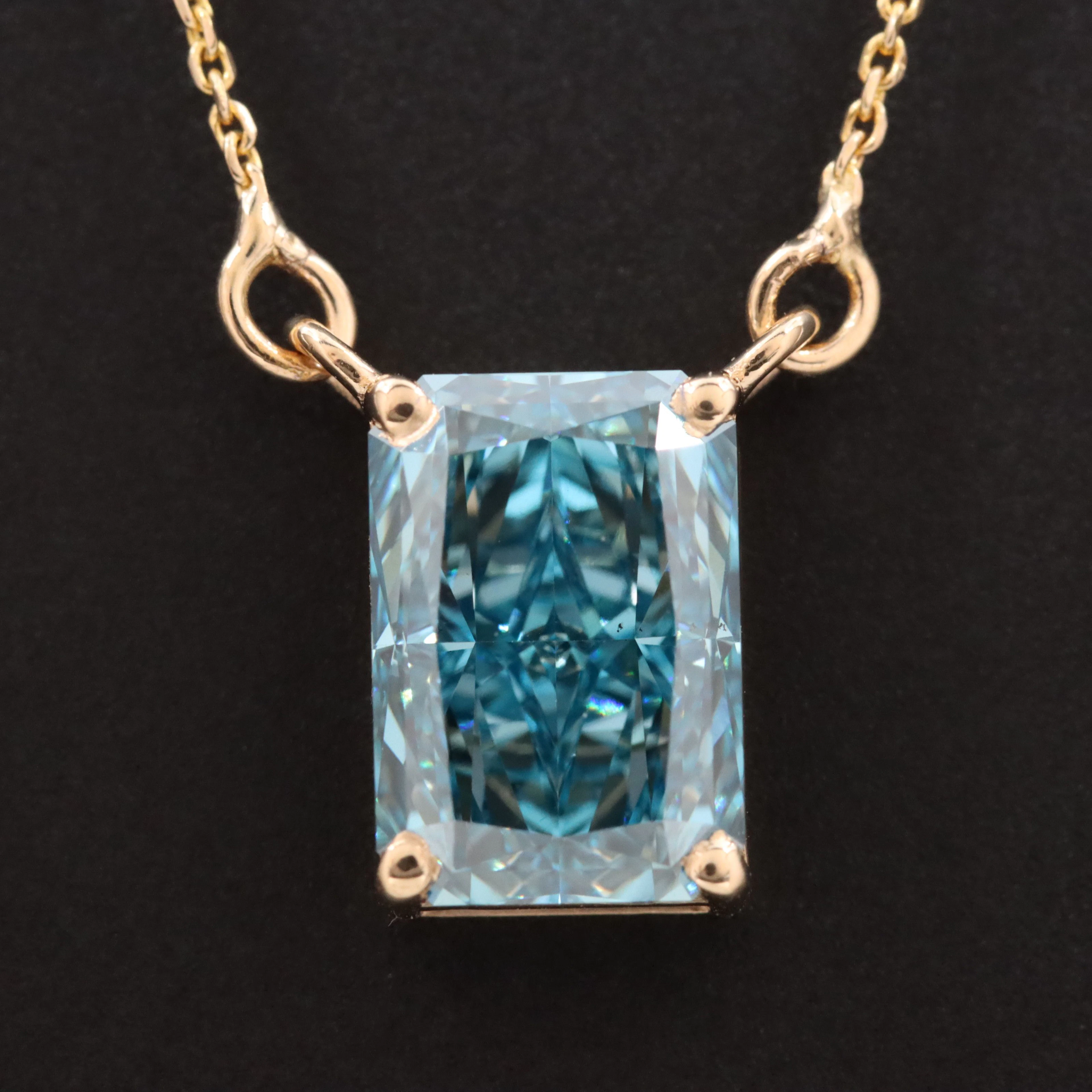 14K 2.80 CT Fancy Vivid Blue Lab Grown Diamond Necklace with IGI Report