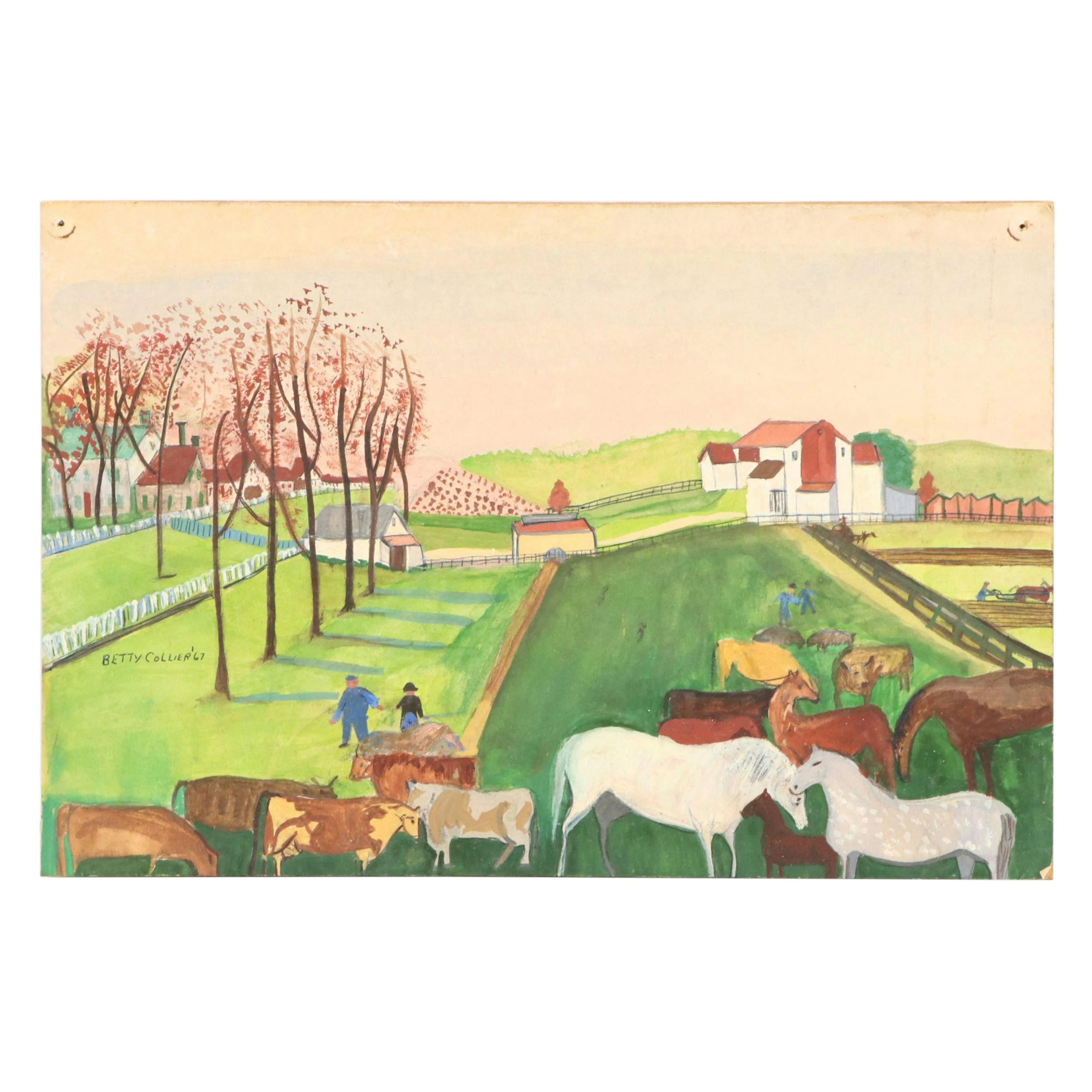 Betty Collier Pastiche Gouache Painting After Edward Hicks, 1967