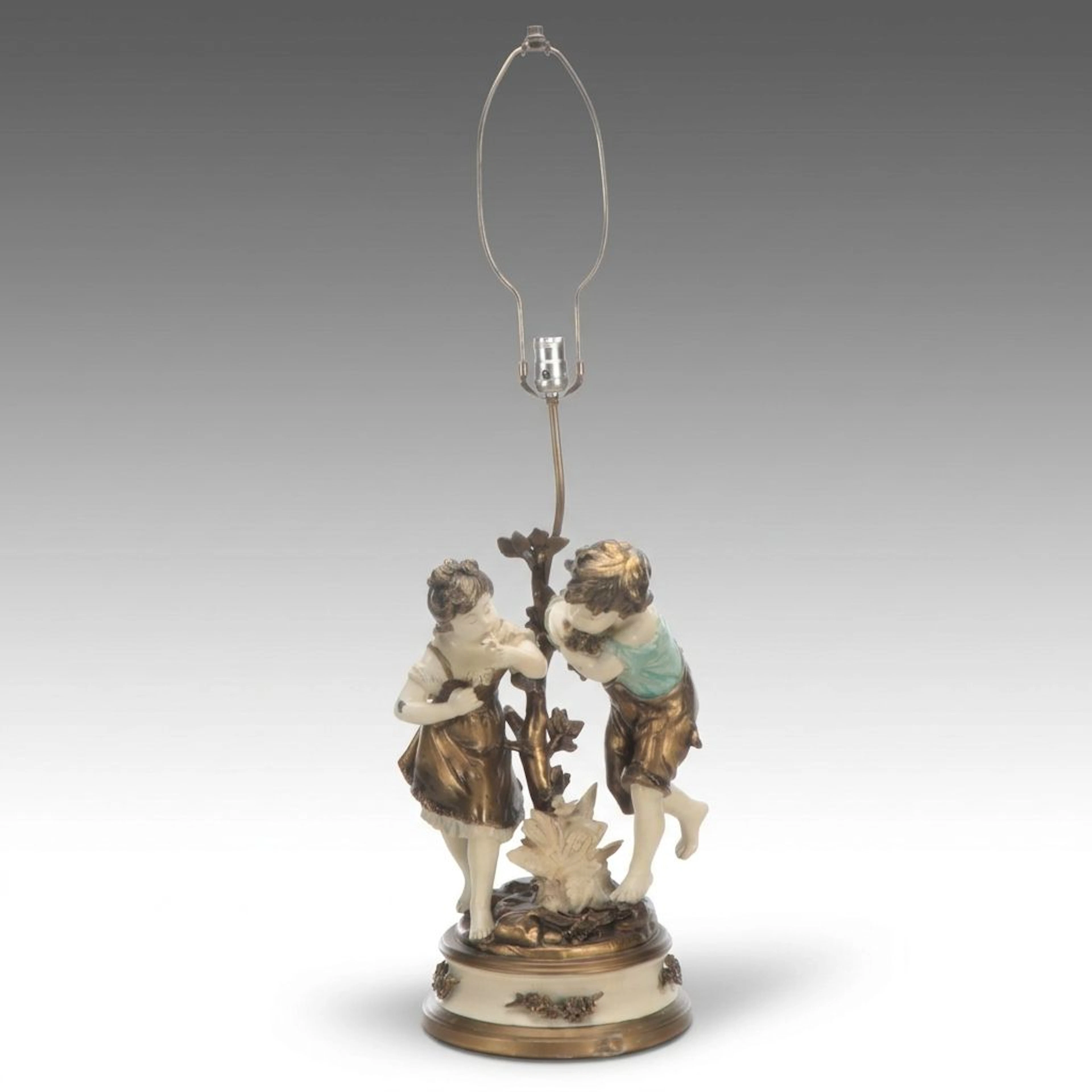 Art Nouveau Style Painted Spelter Playful Children Figural Table Lamp