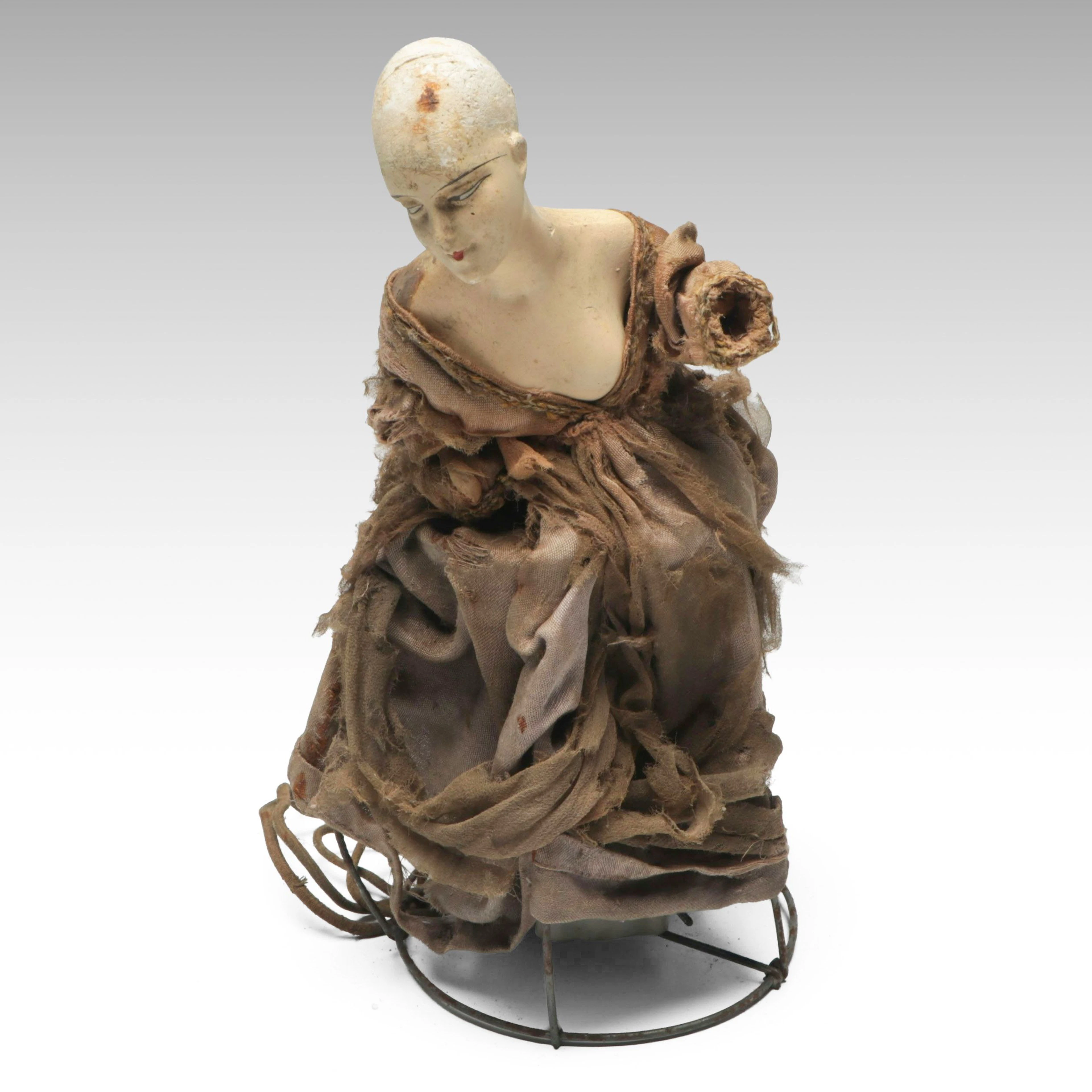 Vintage Macabre Chalkware Boudoir Doll Lamp