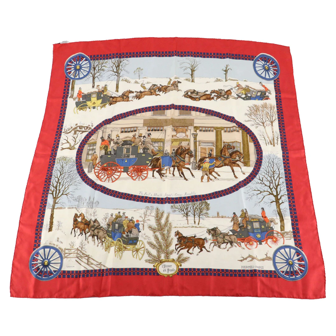 Hermès "L'Hiver en Poste" Scarf 90 in Silk Twill