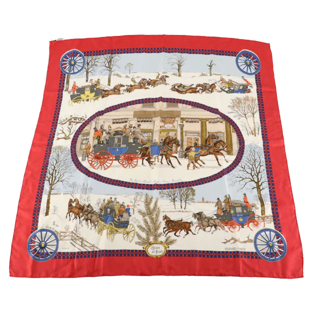 Hermès "L'Hiver en Poste" Scarf 90 in Silk Twill