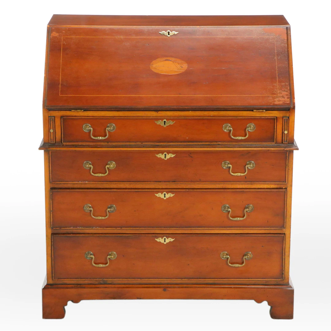 Hepplewhite Style Mahogany Slant-Front Desk with Marquetry and String Inlay