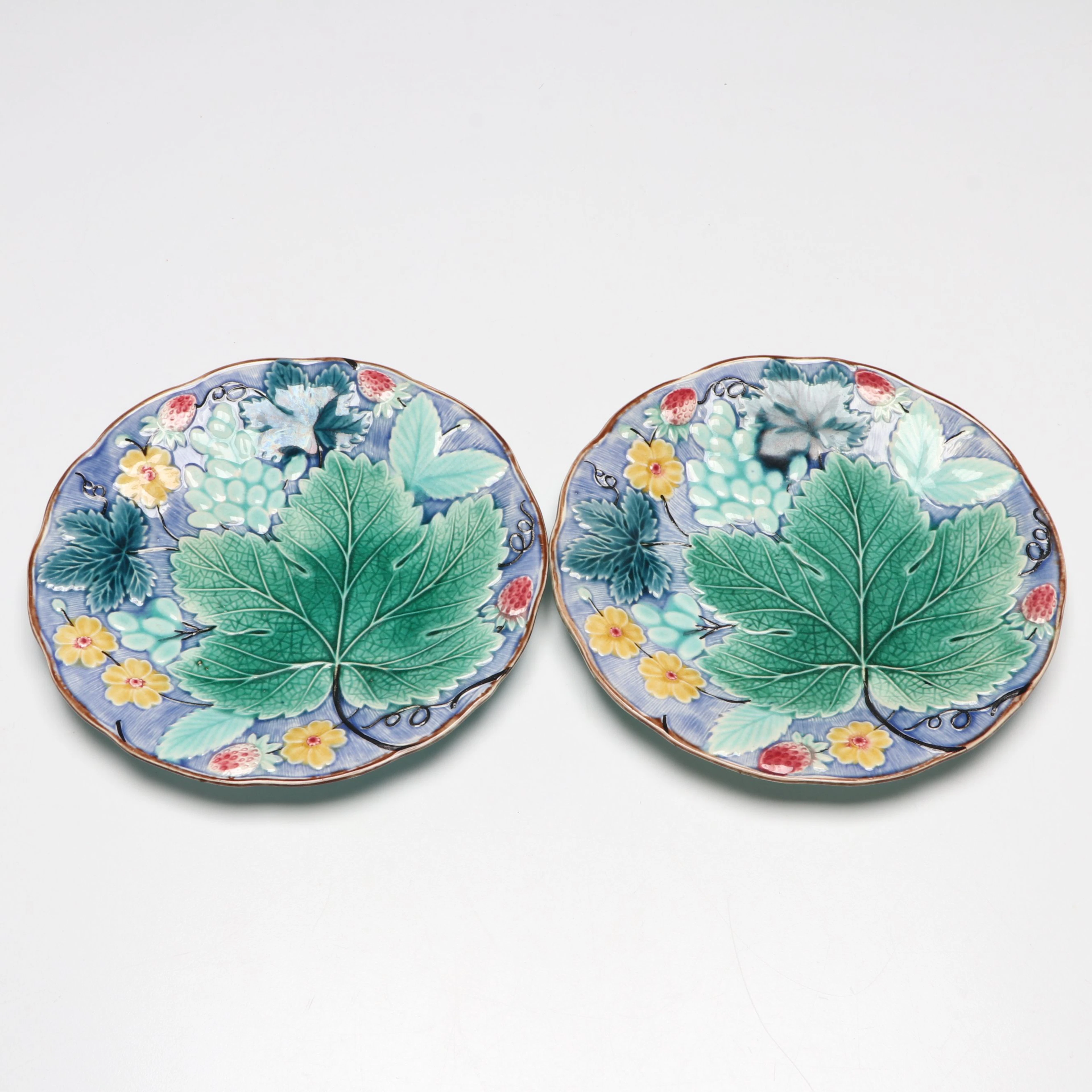 Gustavsberg Majolica Ceramic Leaf Plates, Late 19th/Early 20th Century