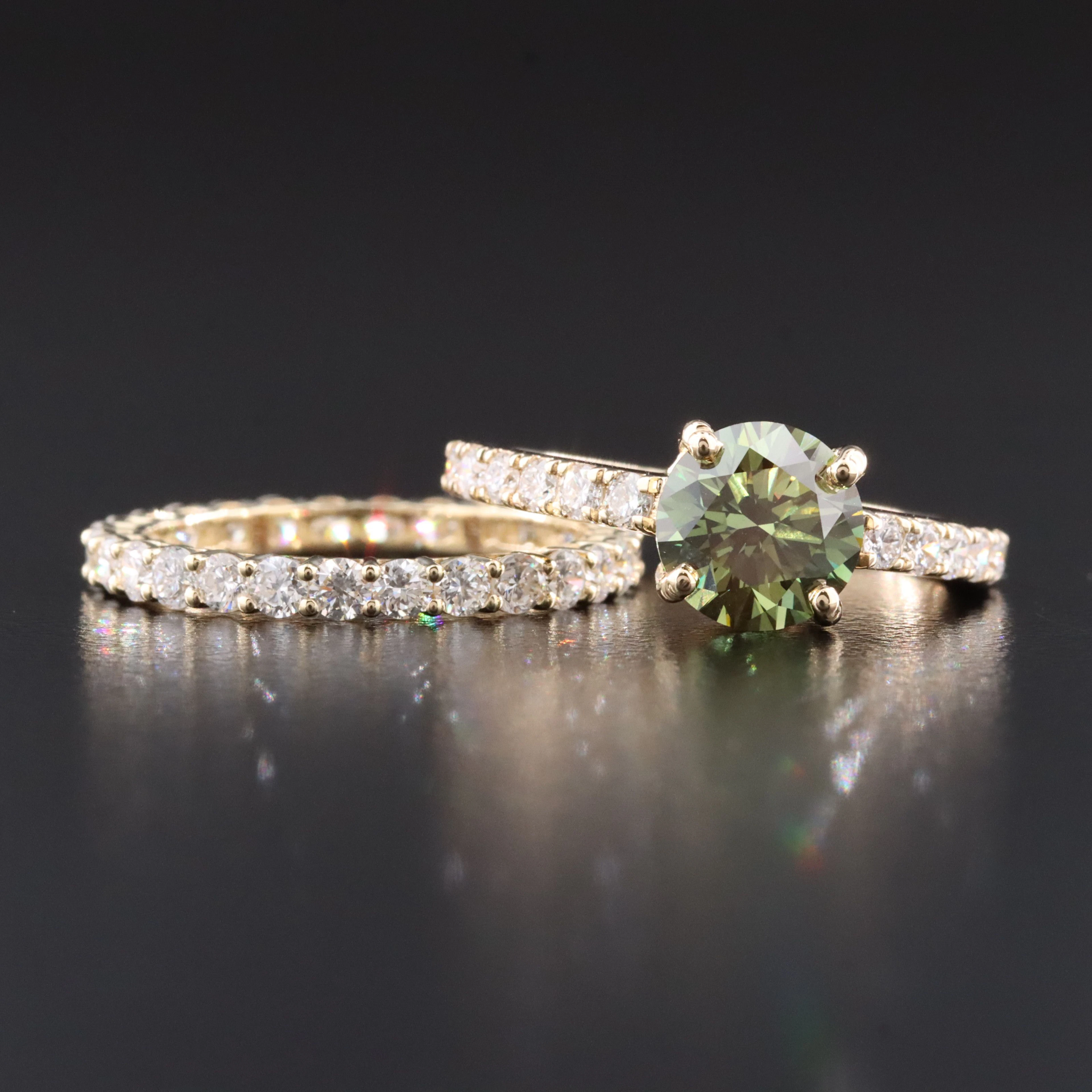 14K 3.08 CTW Lab Grown Diamond Ring with Fancy Green Center and Eternity Band