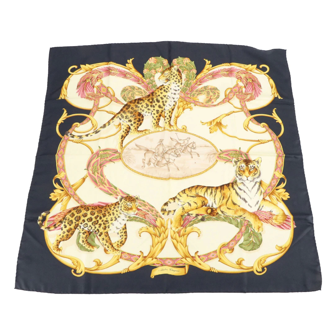 Salvatore Ferragamo Leopards, Tiger, and Polo Silk Twill Scarf