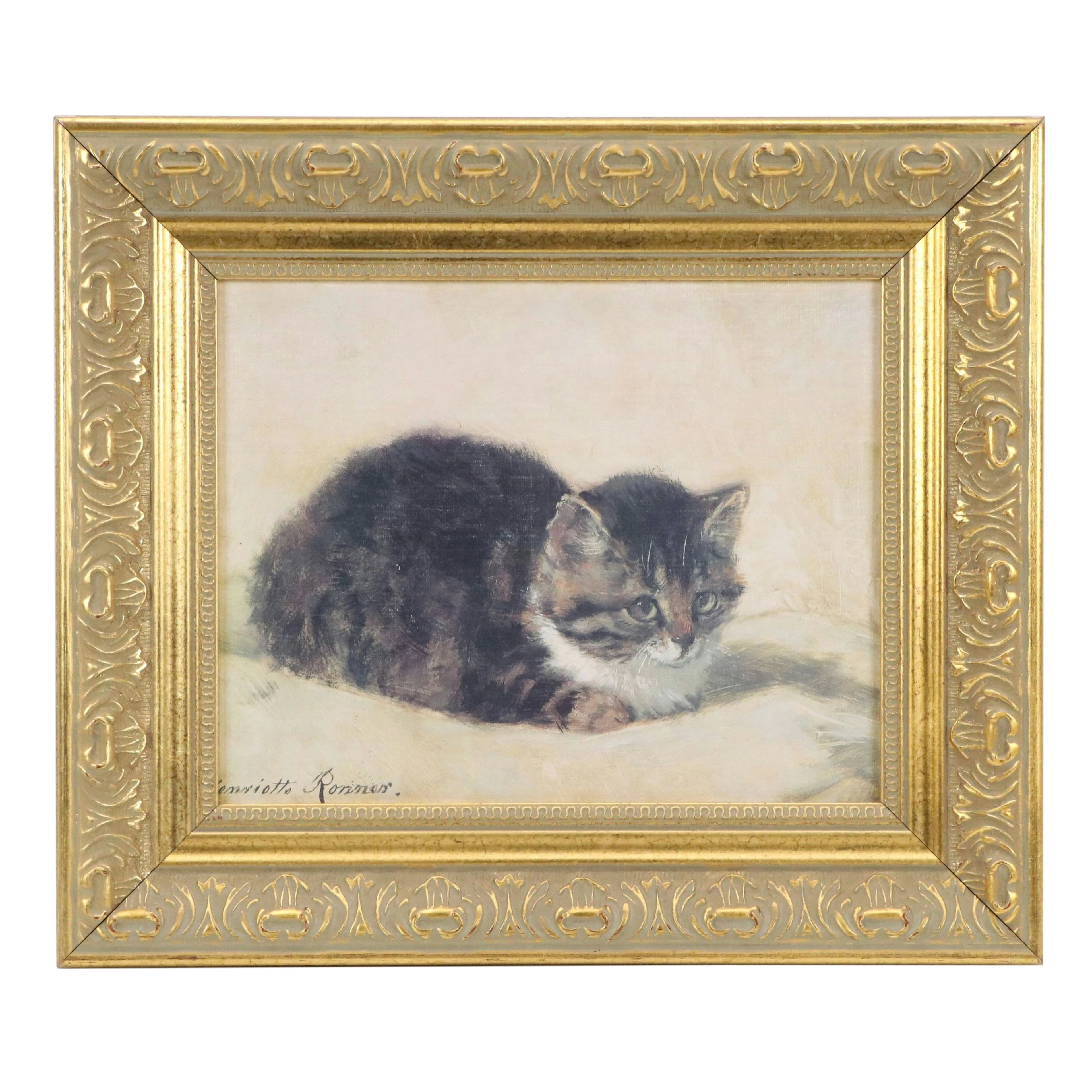 Embellished Offset Lithograph After Henriëtte Ronner-Knip "The Parson's Kitten"